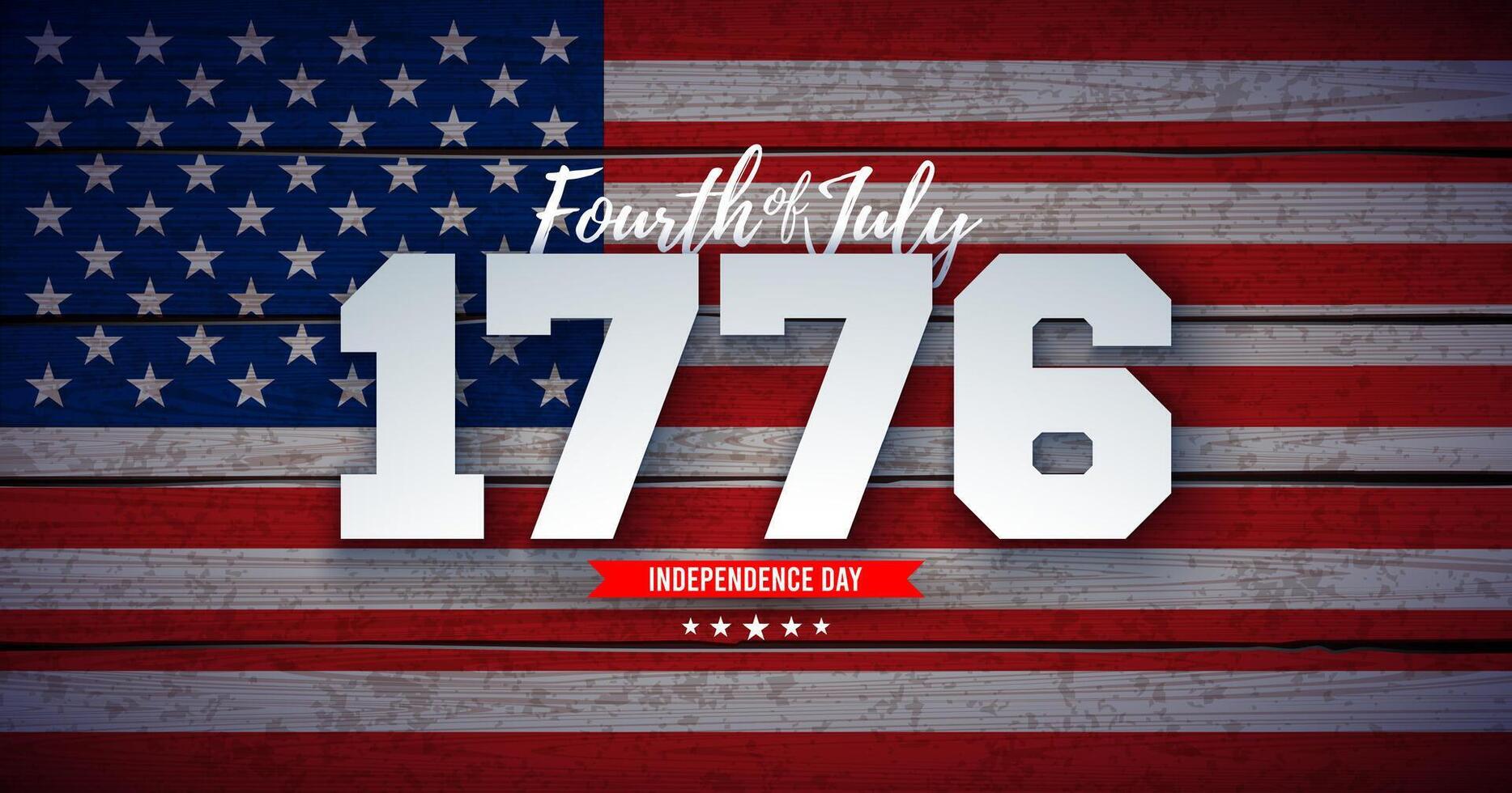 1867x980 4th of July Independence Day of the USA Banner Illustration with 1776 Typography Lettering on Vintage American Flag Background. Fourth of July National Celebration Design for Banner, Greeting