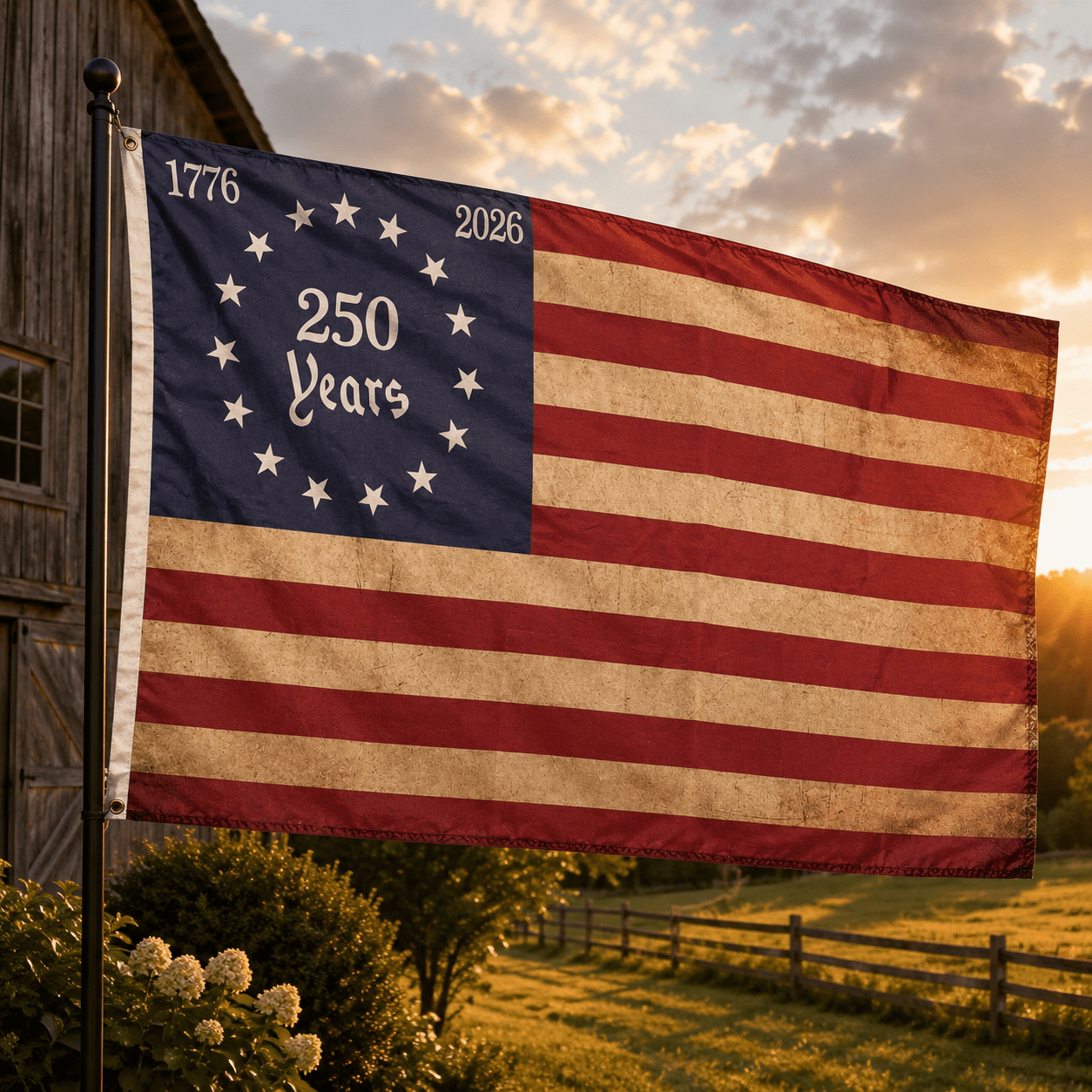 1254x1254 1776–2026 Betsy Ross Vintage Tribute Flag