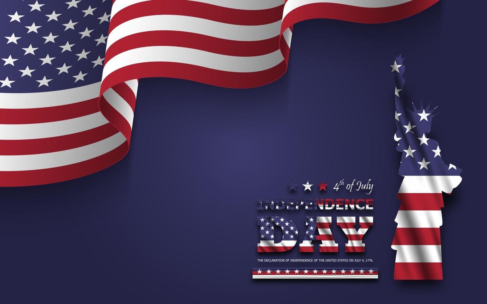 1568x980 4th of July happy independence day of america. Statue of liberty with text and waving american flag at corner on blue background