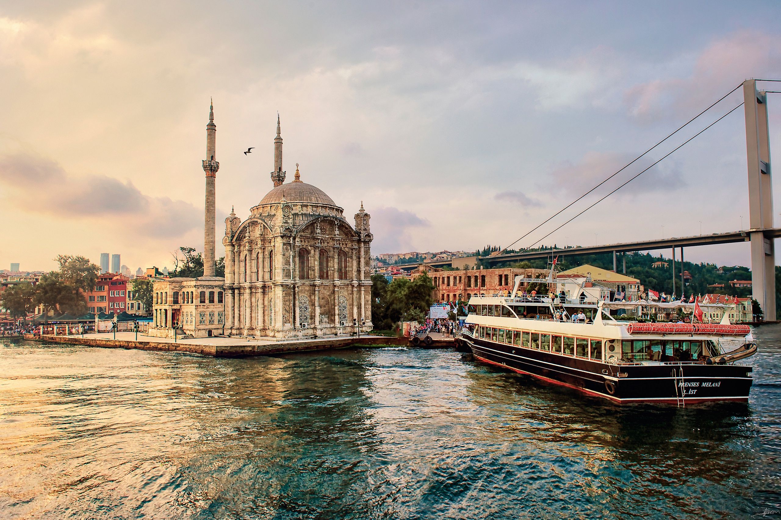 2560x1707 Wallpaper bridge, mosque, Istanbul, Turkey, Istanbul, ship, Turkey, the Bosphorus for mobile and desktop, section город, resolution 2560x1707