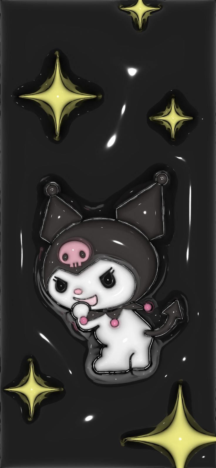 736x1591 black 3D kuromi wallpaper with sparkles
