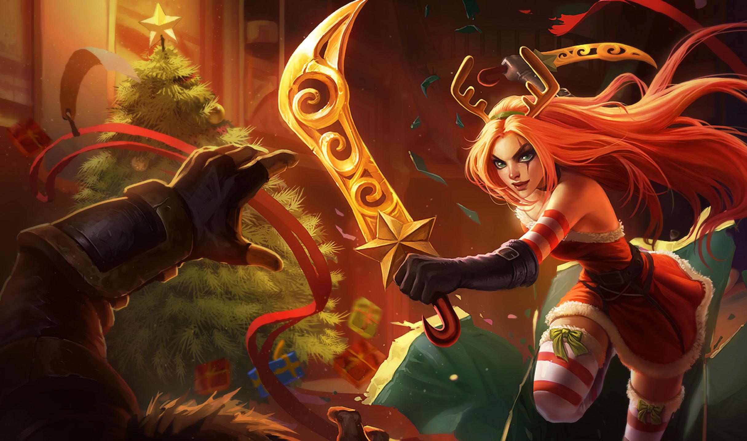 2430x1434 Wallpaper girl, tree, new year, sword, League of Legends for mobile and desktop, section игры, resolution 2430x1434