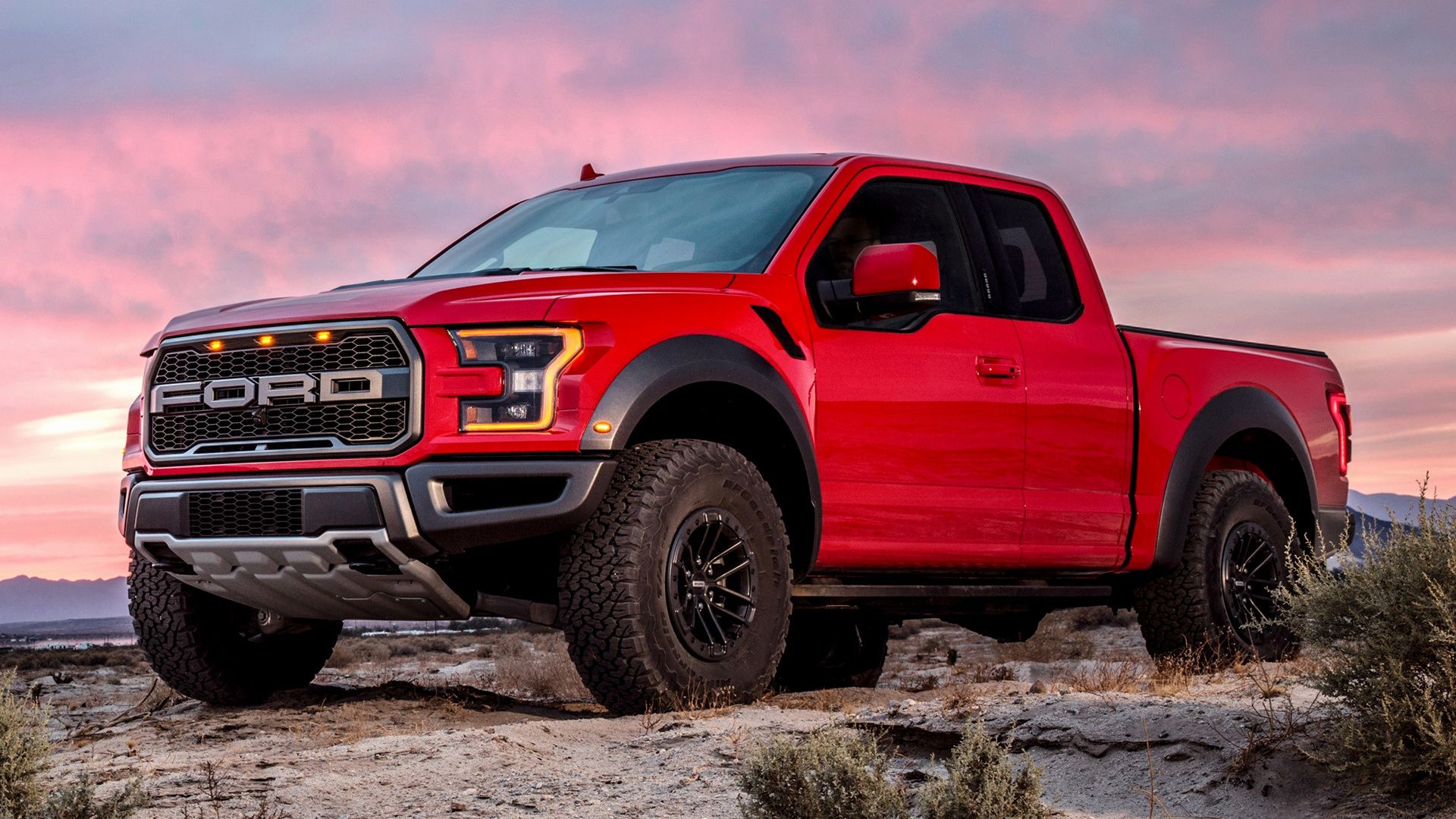 1920x1080 Red Ford F 150 Raptor Pickup Car With Pink And Purple Sky Backgrround HD Ford Raptor Wallpaper