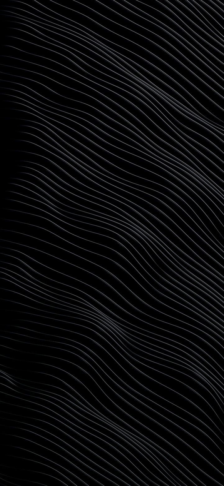 720x1560 Deep black surface with wavy lines 4K phone Wallpaper