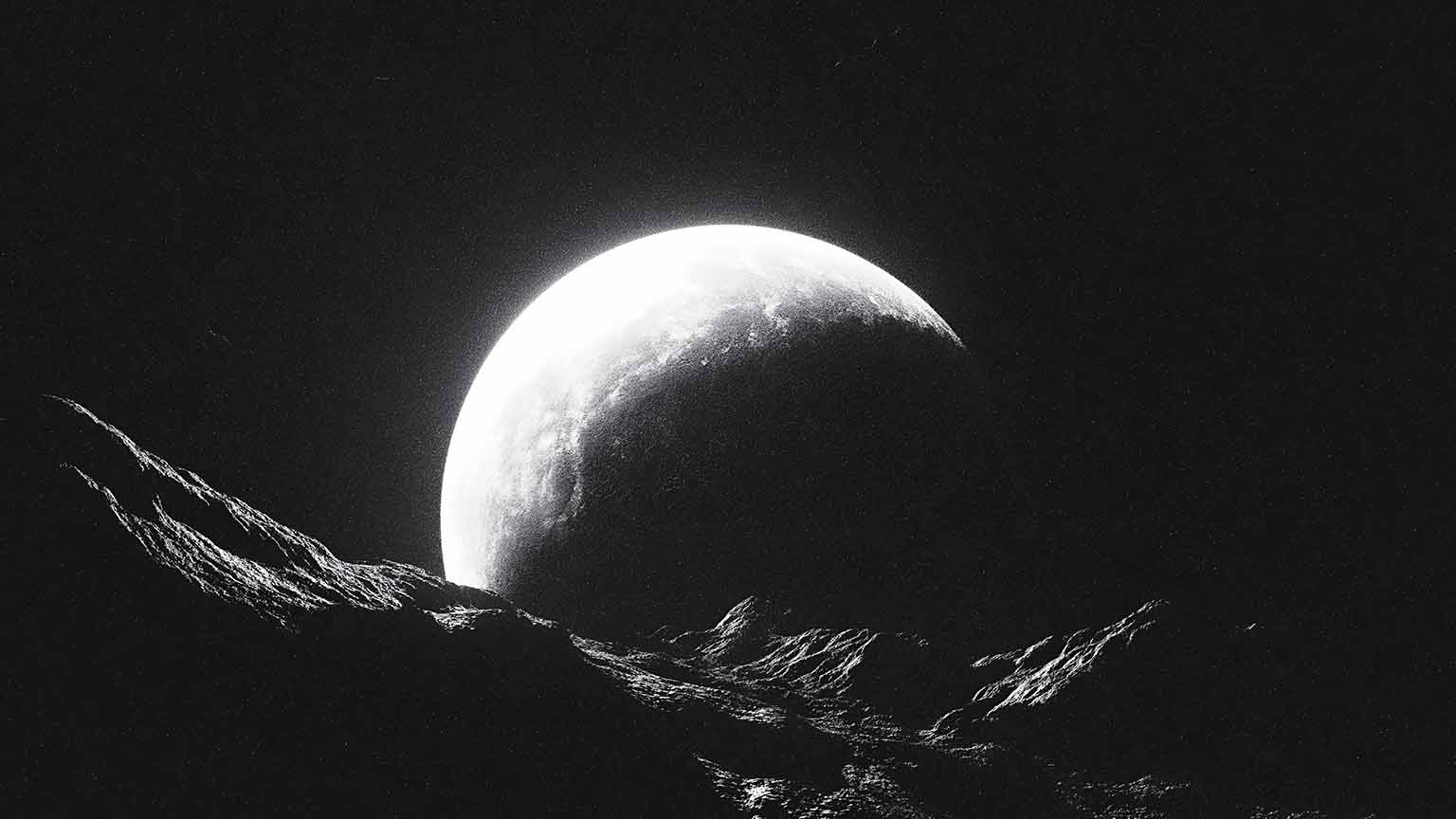 1536x864 Space Planet Dark Rocky Surface Black White Desktop Wallpaper