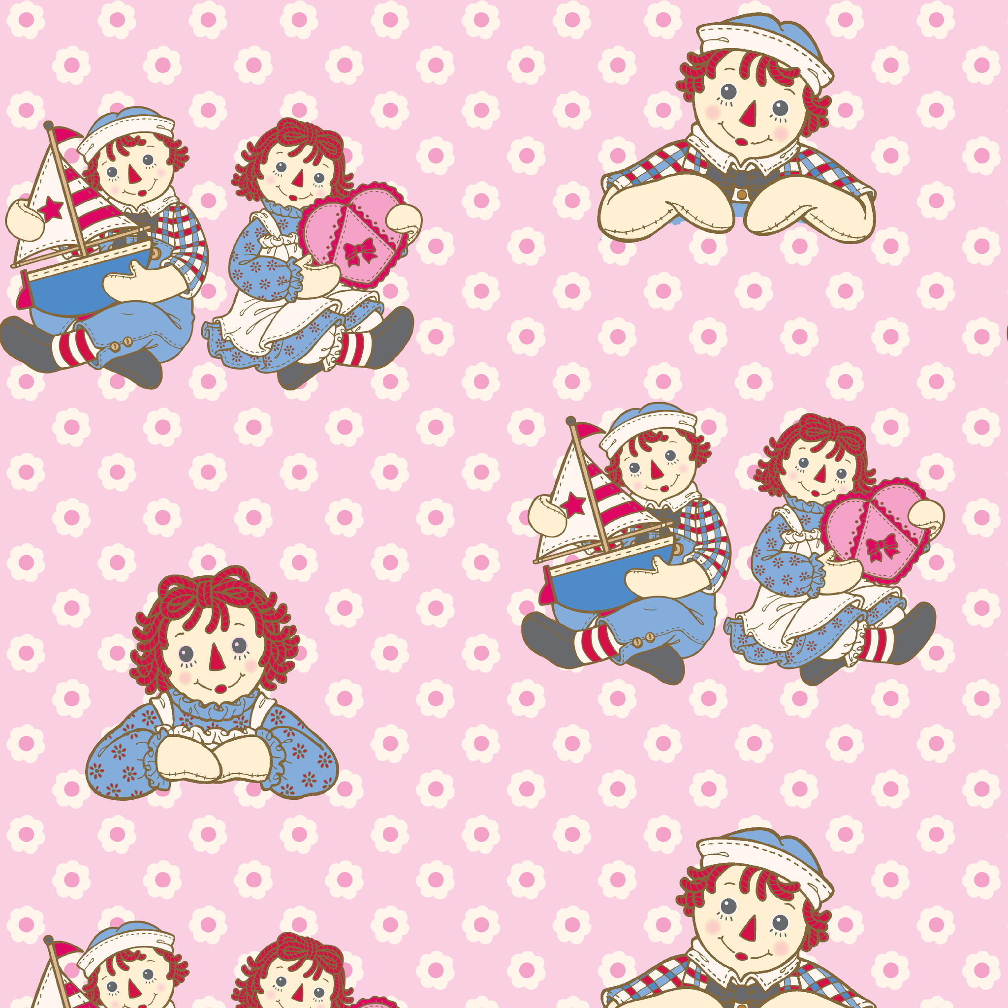 2048x2048 Raggedy Ann and Andy Daisy Toss on Pink Wallpaper & Stick / Sample (8in x 10in)