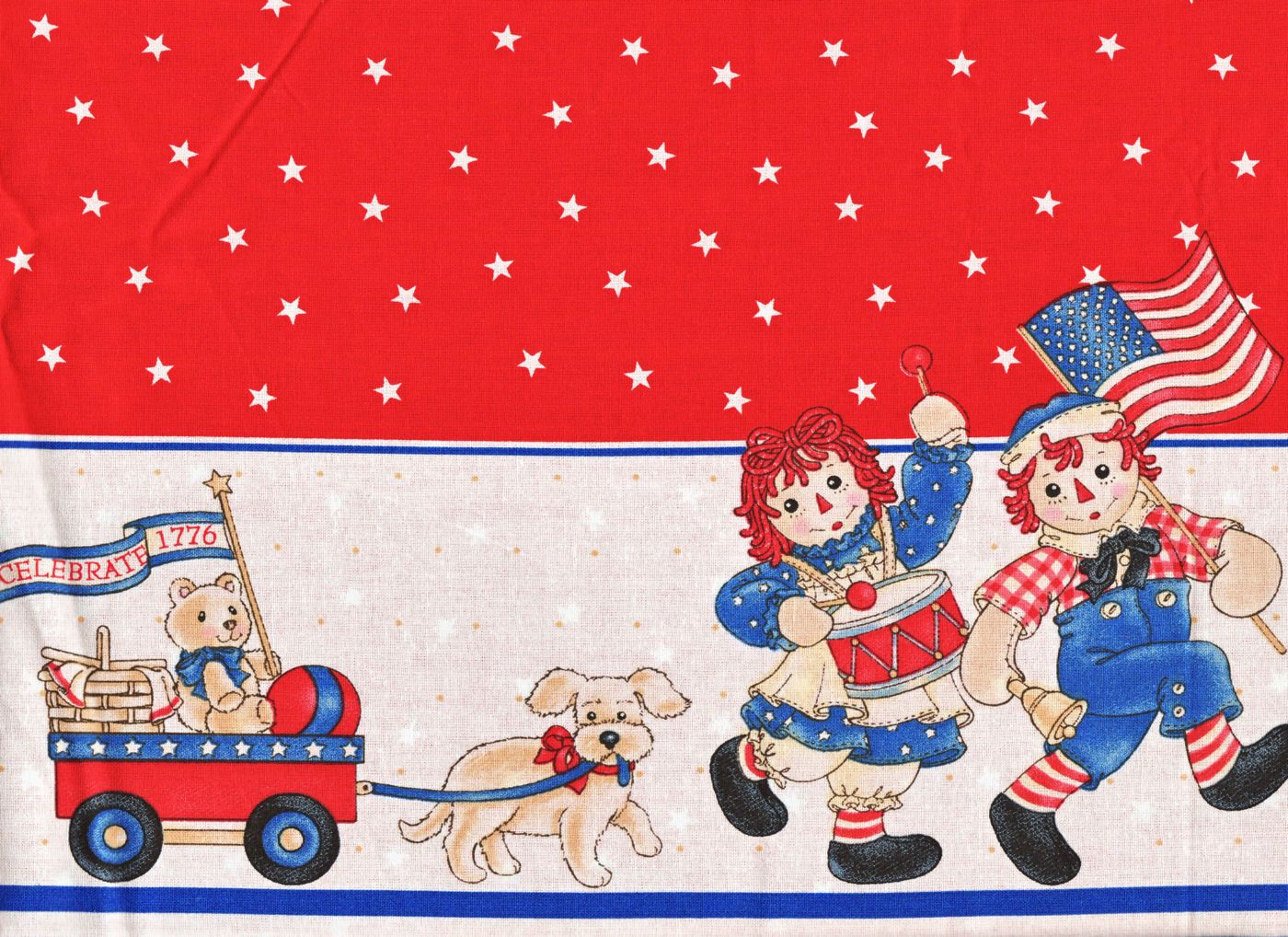 1400x1018 Raggedy Ann & Andy Patriotic Border Fabric by Springs **Limited availability**