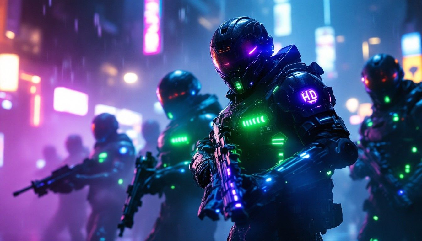 1344x768 Free Neon Squad Assembled Image, Neon, Scifi