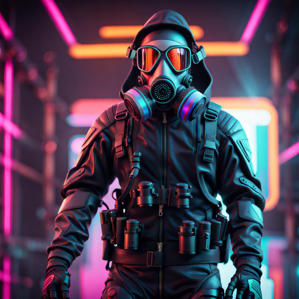 1024x1024 cyber security Neon Soldier in Gas Mask
