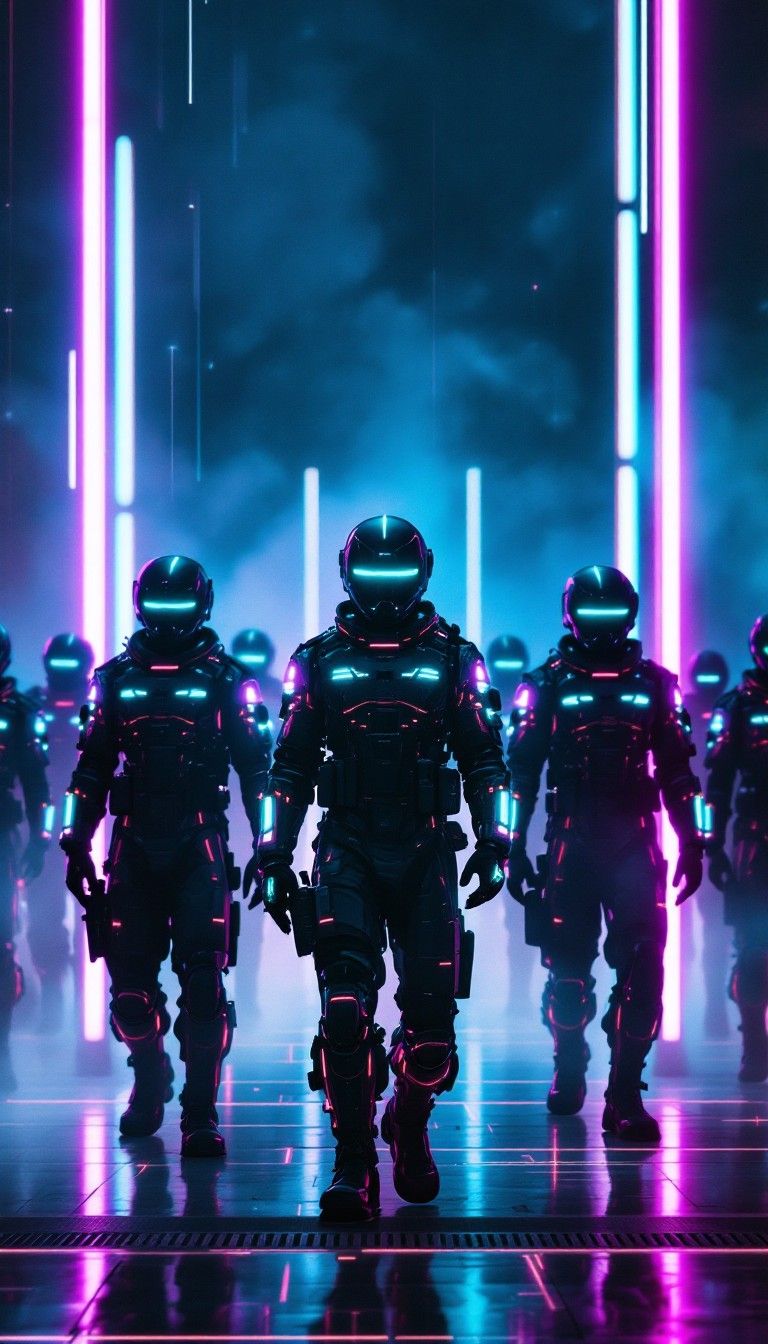 768x1344 Free Neon Cyber Warriors Image, Neon, Soldiers
