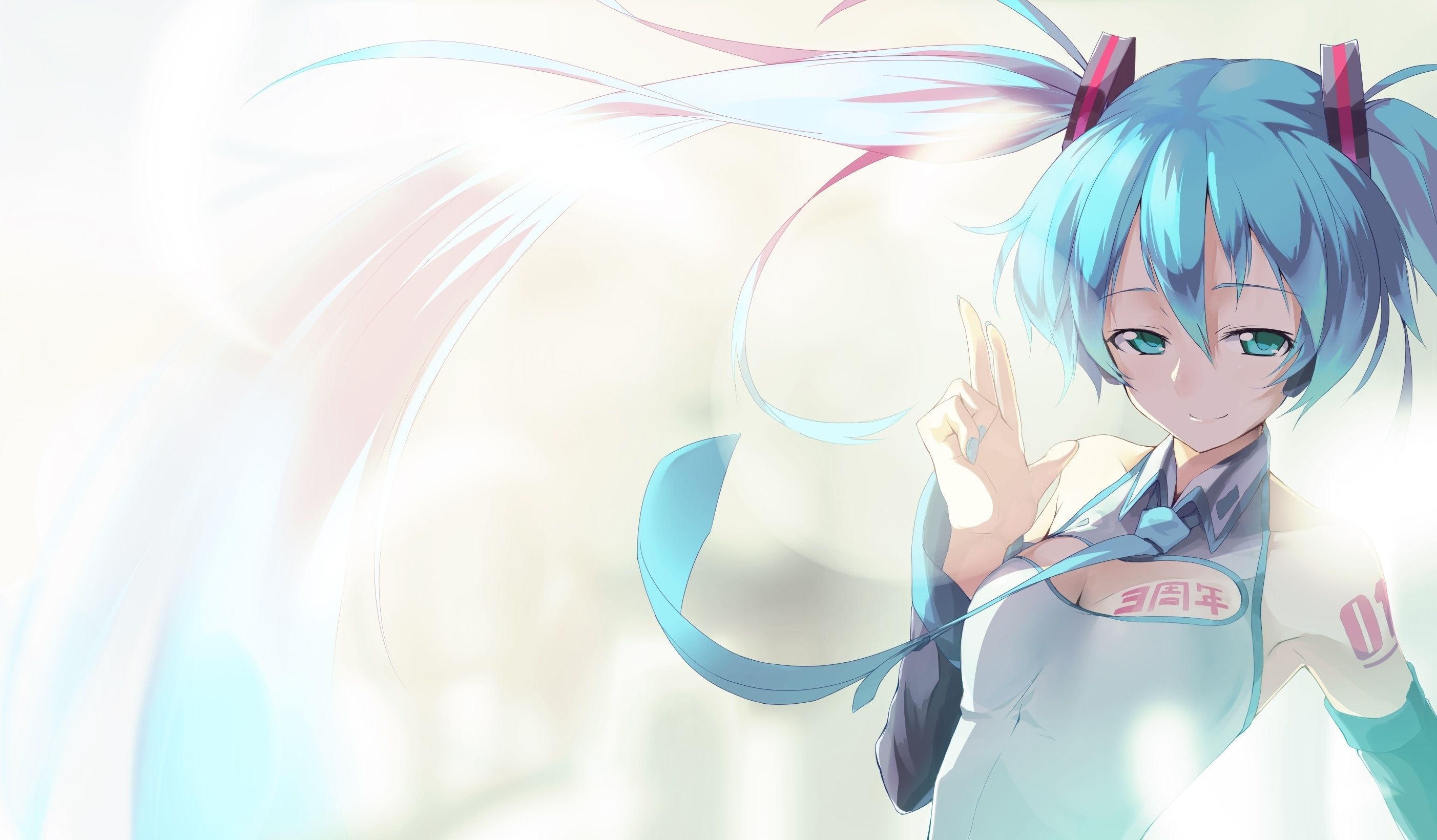 2805x1640 Wallpaper girl, the inscription, art, characters, tattoo, vocaloid, Vocaloid, miku append for mobile and desktop, section аниме, resolution 2805x1640