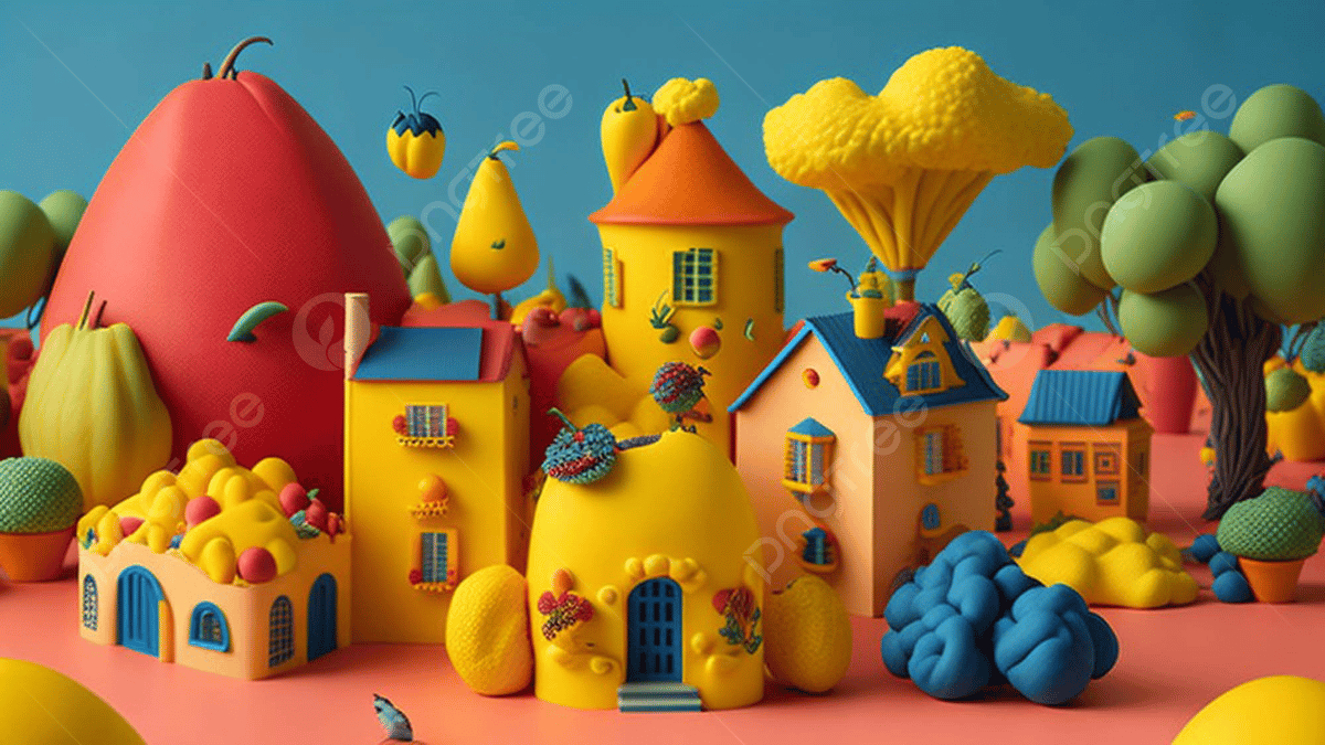 1200x675 Claymation Of A City And Giant Fruits, Claymation, City, House Background Image And Wallpaper for Free Download