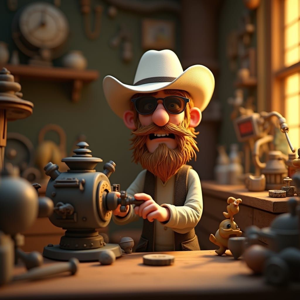 1024x1024 Claymation Inventor in Workshop, Aardman Animation
