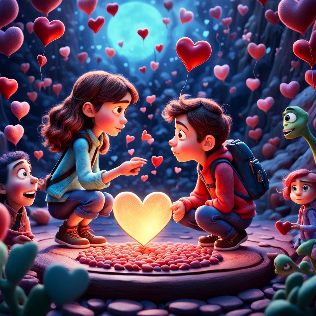 1024x1024 Claymation Character with Hearts in Surreal 3D Sty