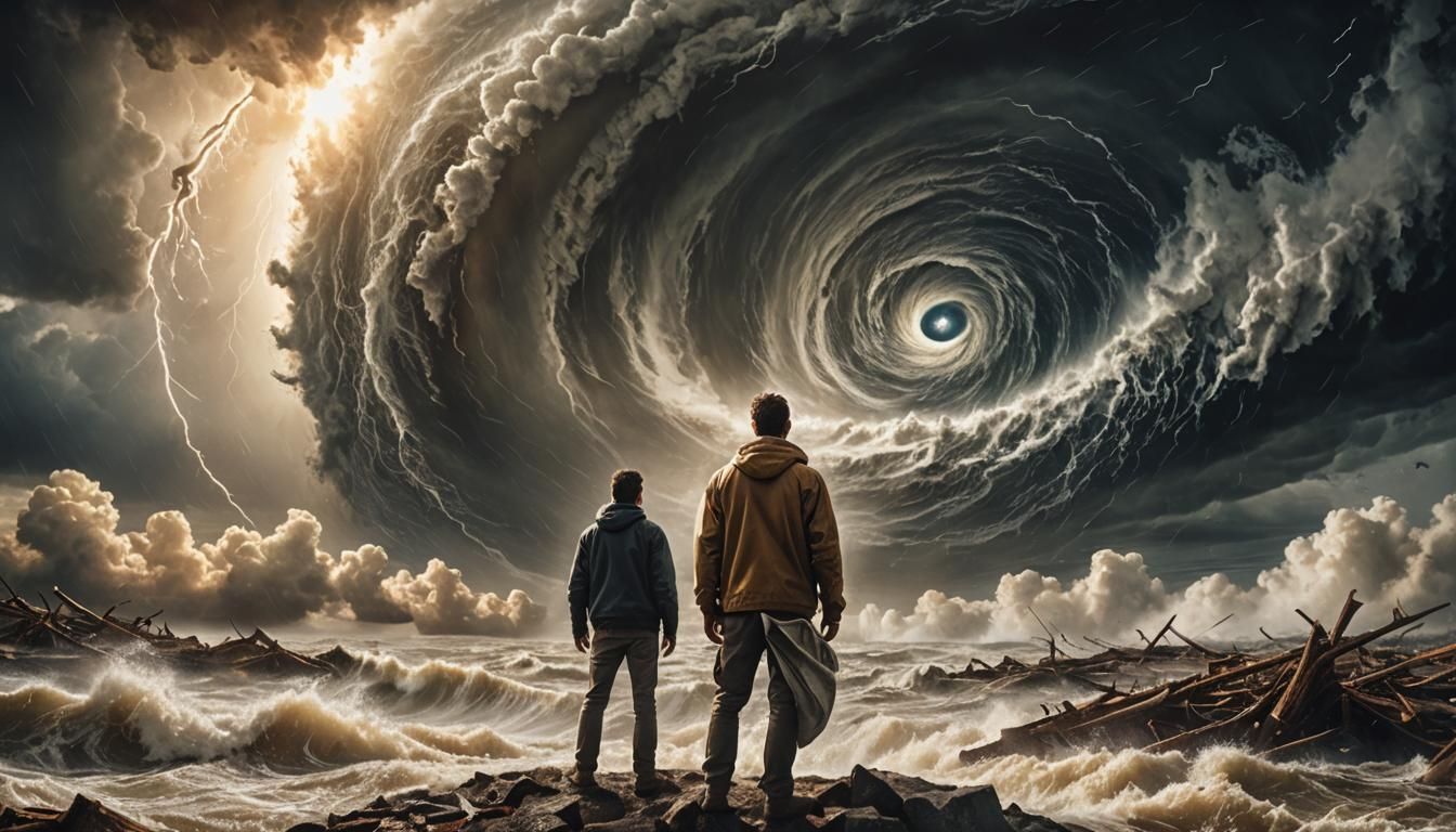 1344x768 Serene Man in Hurricane Eye: Digital Art