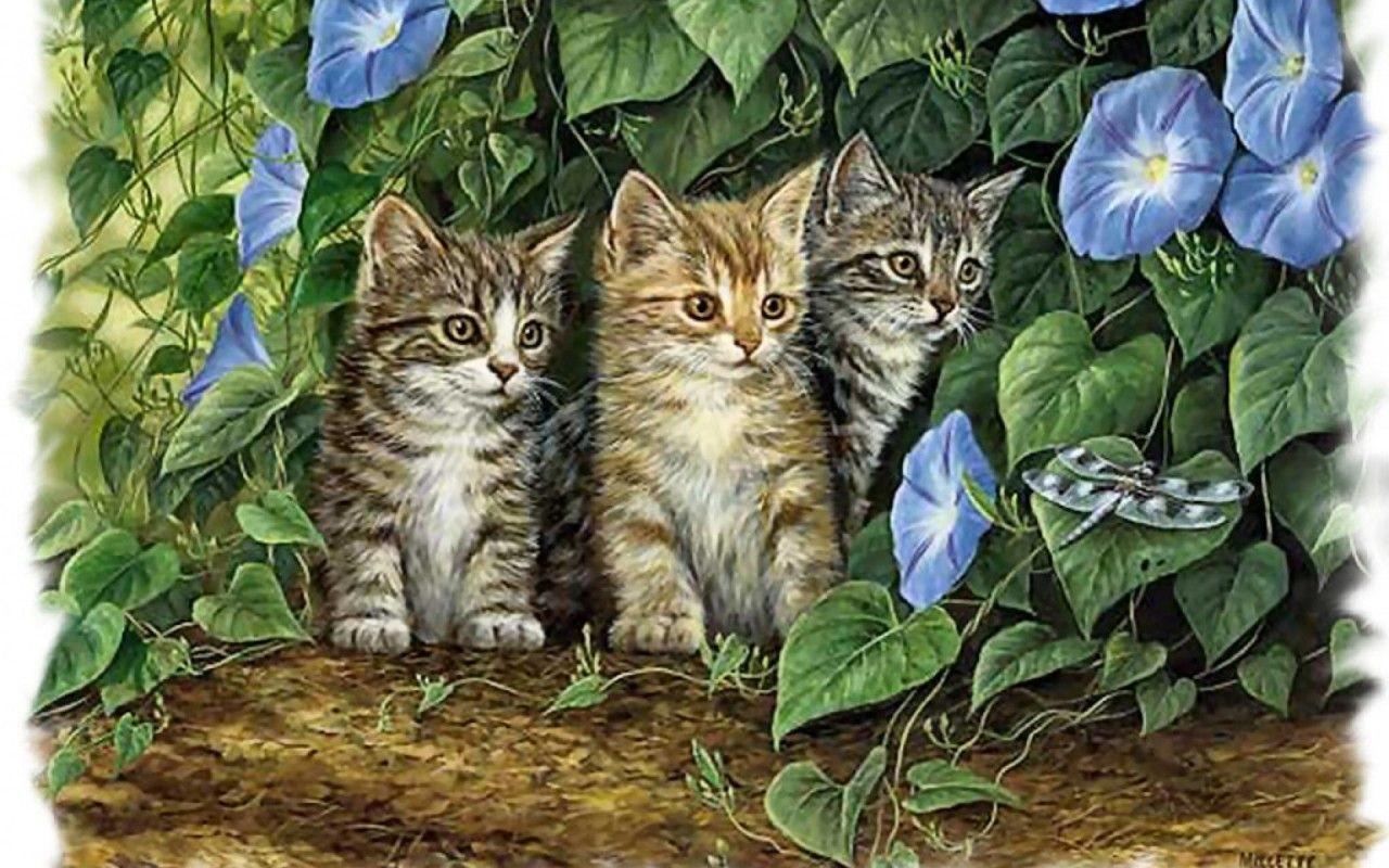 1280x800 Cats Dragonfly Morning Glories wallpaper. Cats Dragonfly Morning