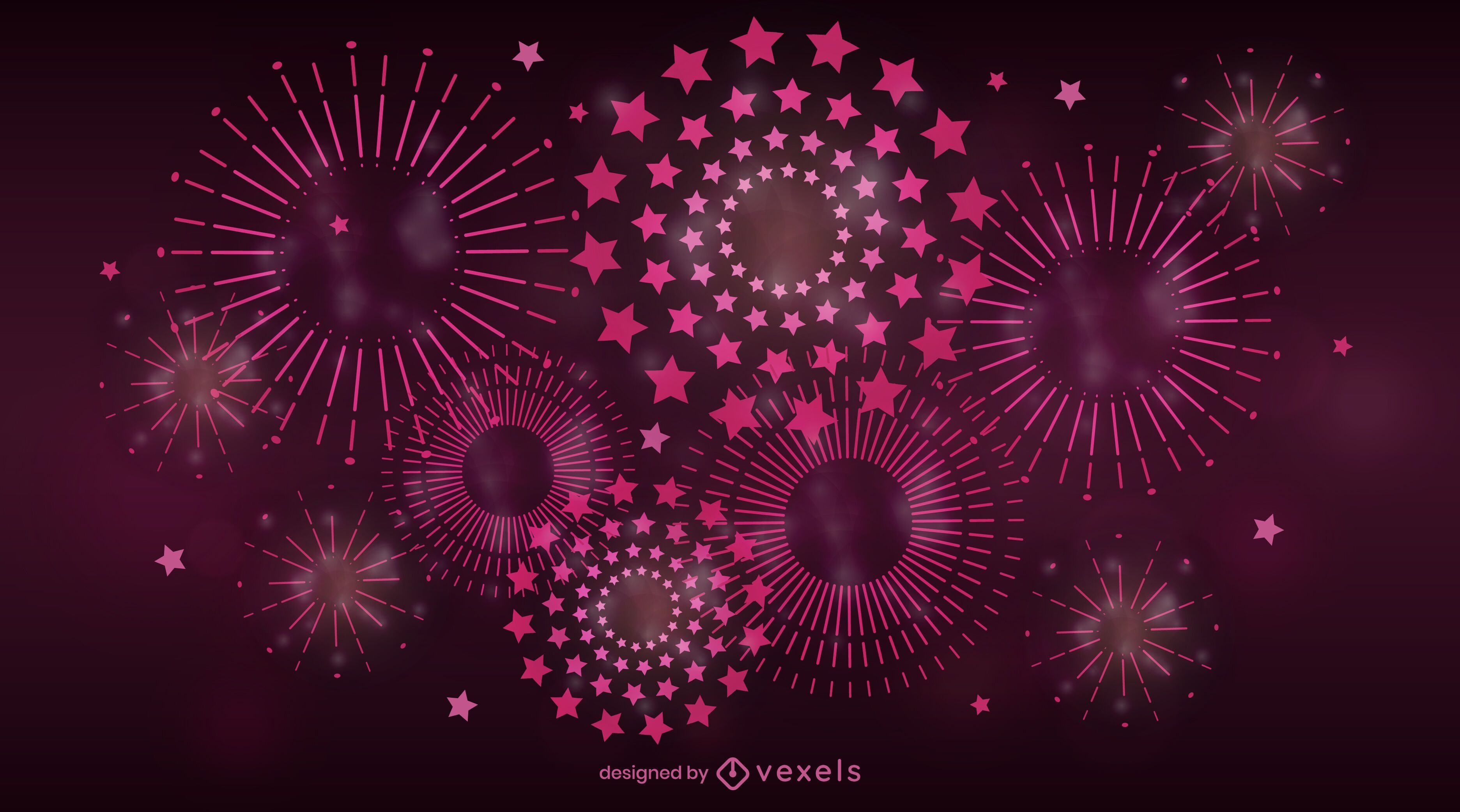 3745x2083 Pink Fireworks Illstration Design Vector Download