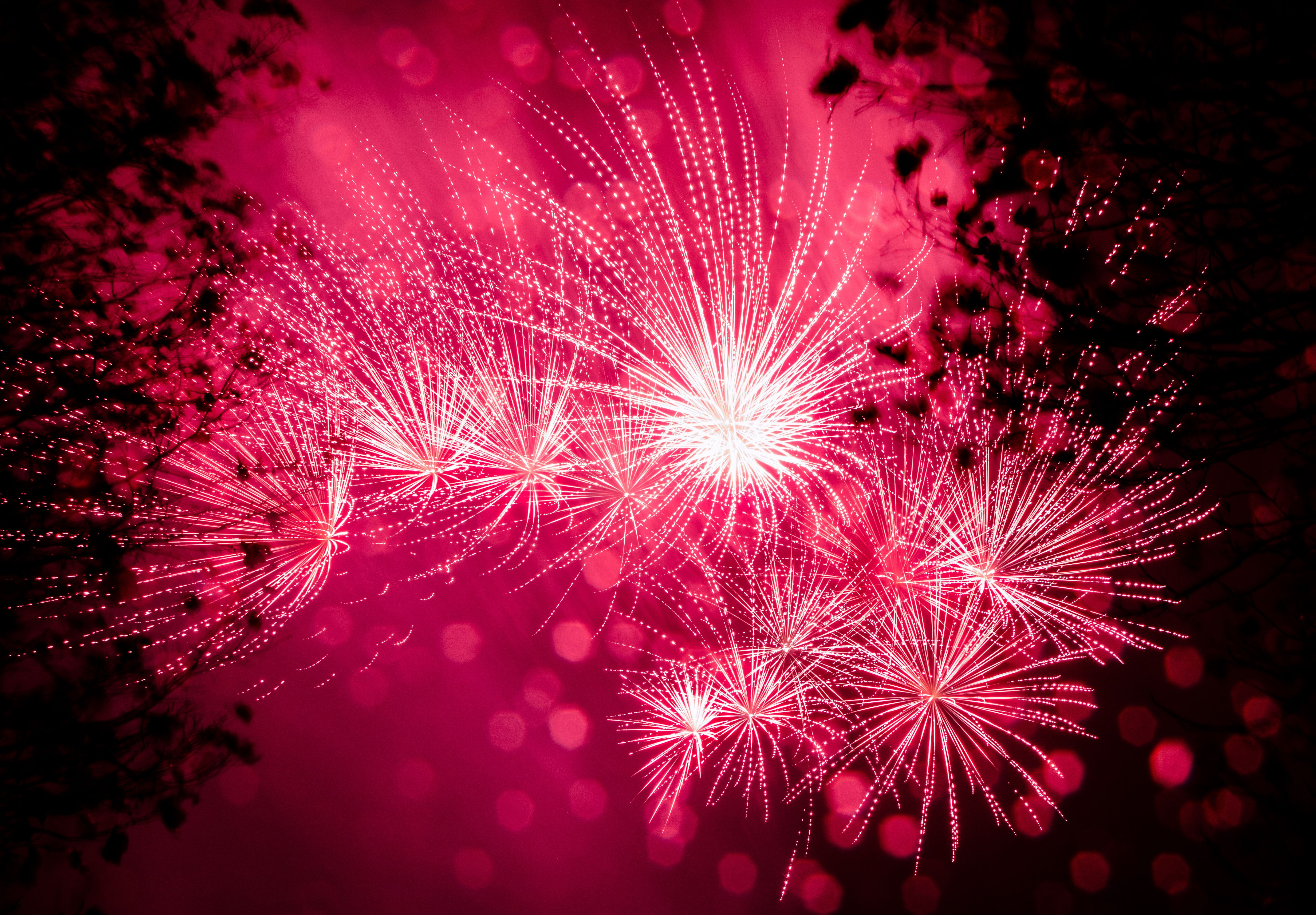 4930x3430 Phone wallpaper: Firework, Holidays, Pink, Salute, Sparks, Holiday, Fireworks 86180