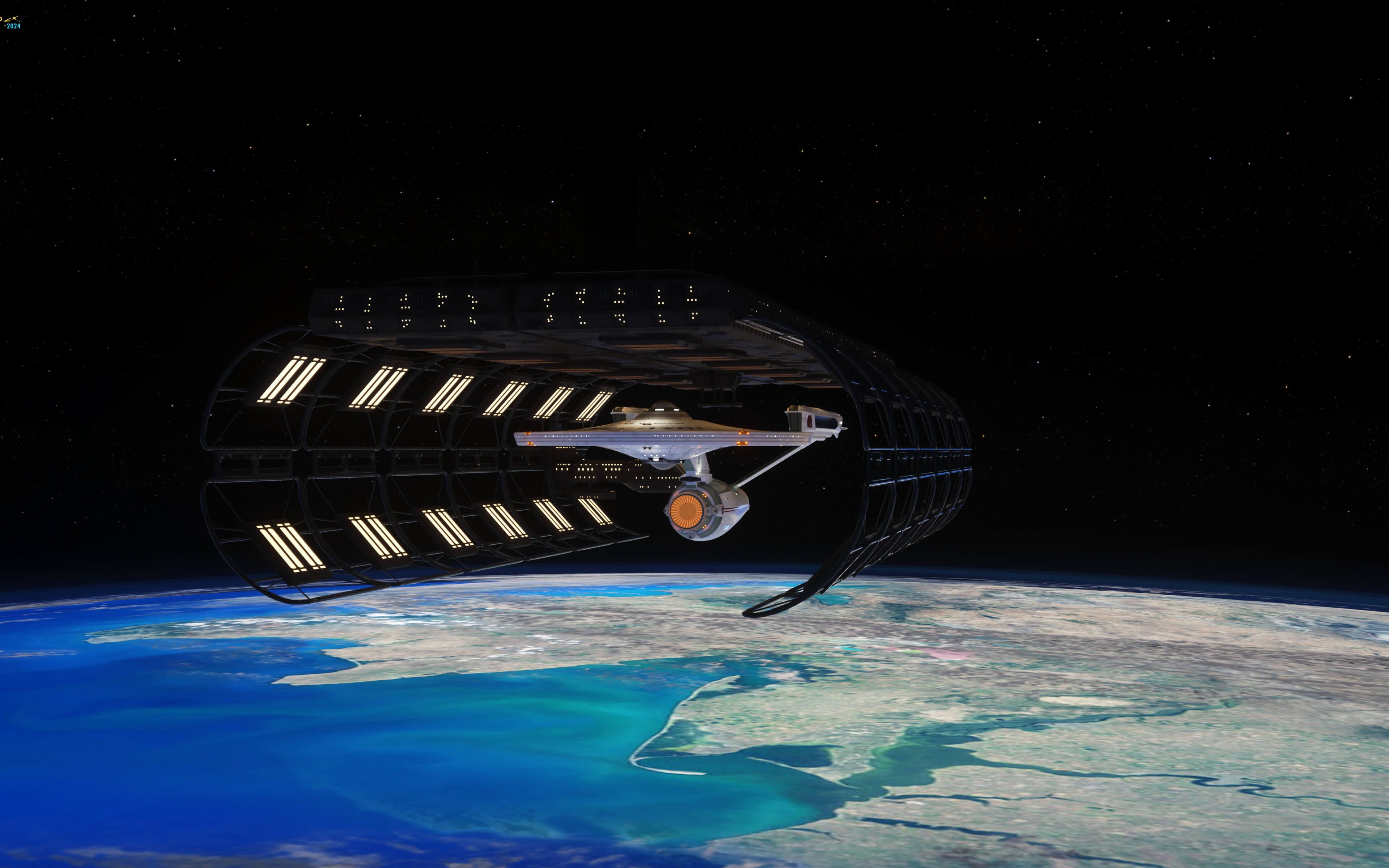 3840x2400 Enterprise in Earth Spacedock 2