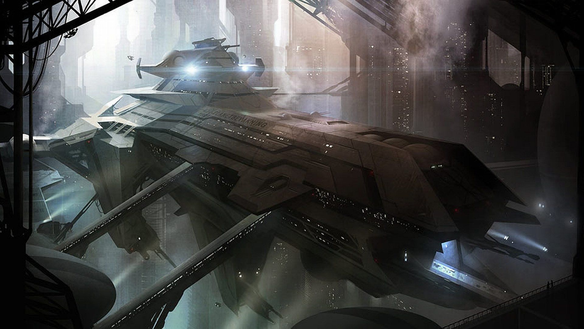 1920x1081 HD Sci Fi Spaceship: Futuristic Starship In Galactic Dockx1081