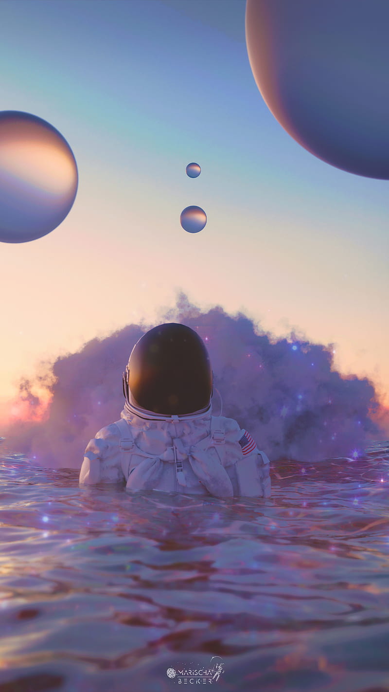 800x1422 Chill, 3D, astronaut, clouds, dreamy, lofi, marischabecker, scifi, space, HD phone wallpaper