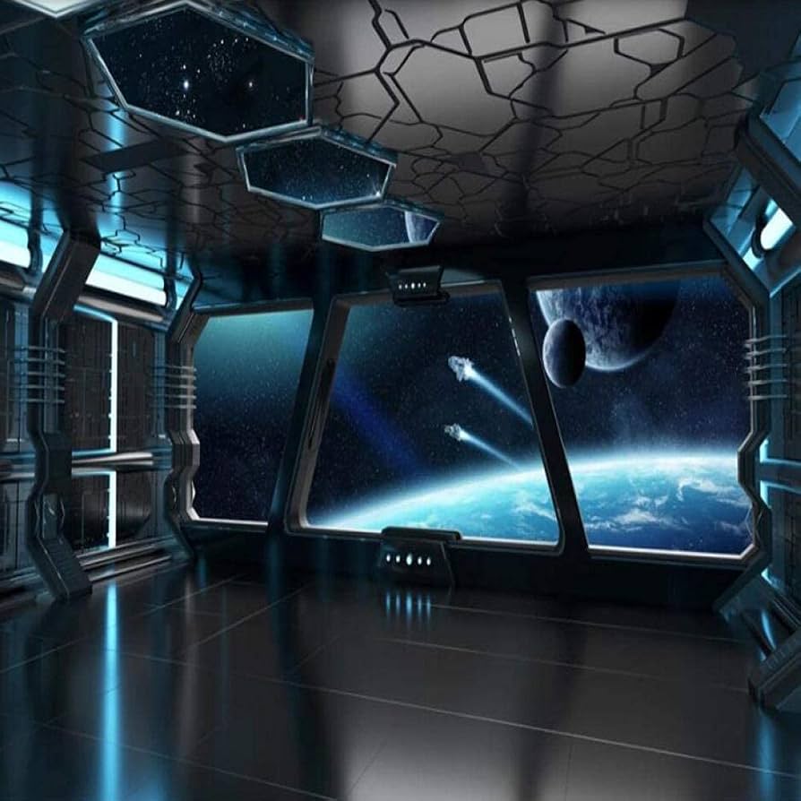 894x894 Custom Cafe Hotel Bar Interior 3D Wallpaper Mural Wall Sticker Spaceship Sci Fi Scene Background Wall 3D Wallpaper Mural Wall Sticker Mural For Office