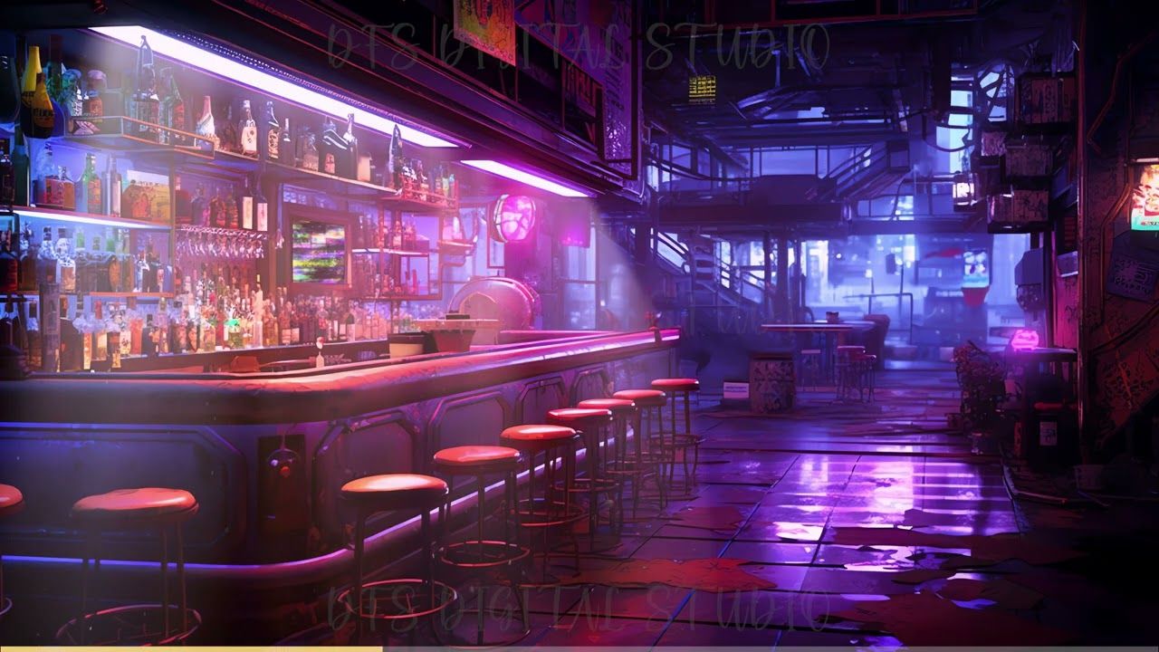 1280x720 cyberpunk bar Vtuber Animated Background