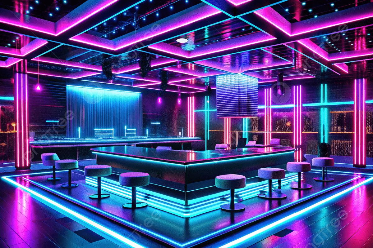 1200x800 Vibrant Neon Bar Setting With A Futuristic Wallpaper Background, Neon Bar, Futuristic Lounge, Neon Interior Background Image And Wallpaper for Free Download