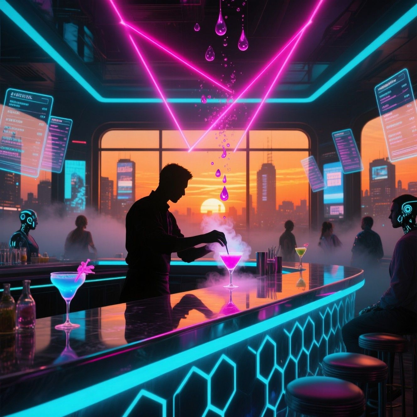 1328x1328 Free Neon Bar Solitude Image, Cyberpunk, Neon