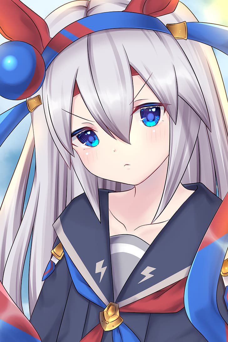 728x1092 HD wallpaper: Tamamo Cross (Uma Musume), long hair, gray hair, anime, anime girls