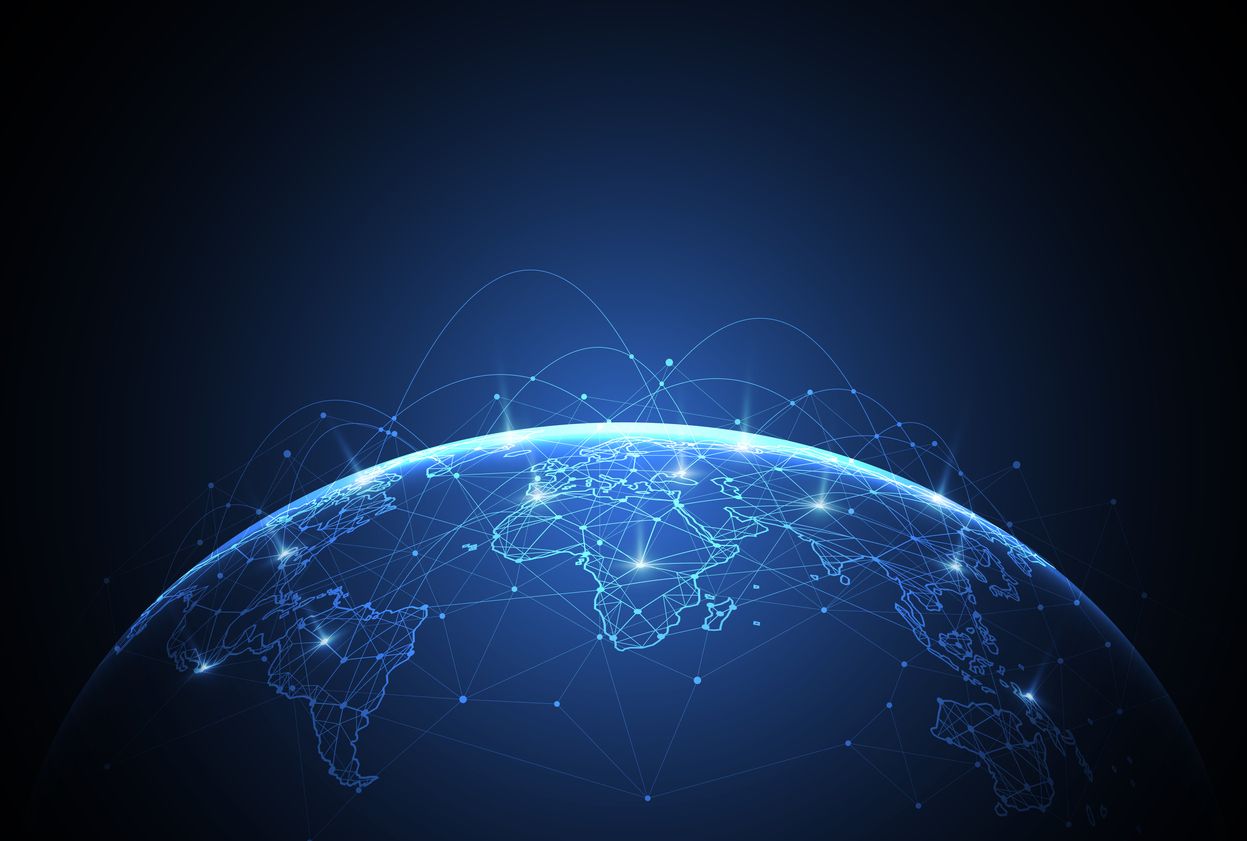 1247x841 Global network connection. World map point and line composition concept of global business. Vector Illustration