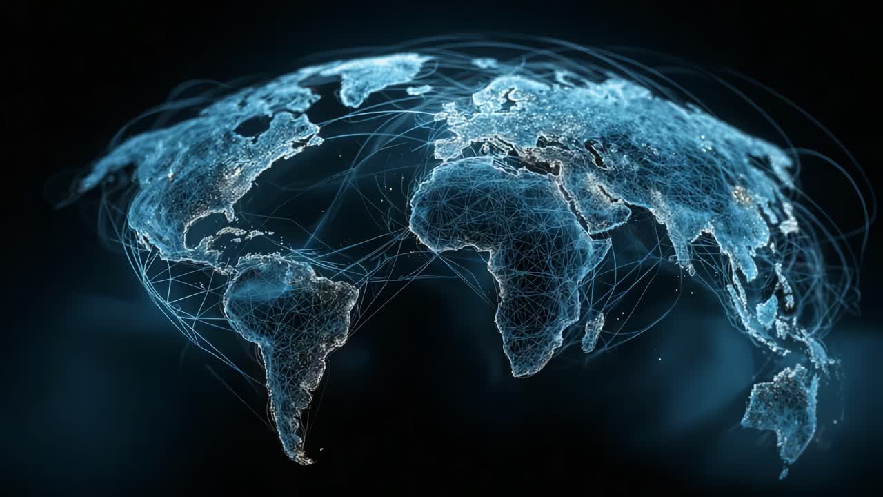 1280x720 Digital network map of world. abstract connect line and dot on dark background