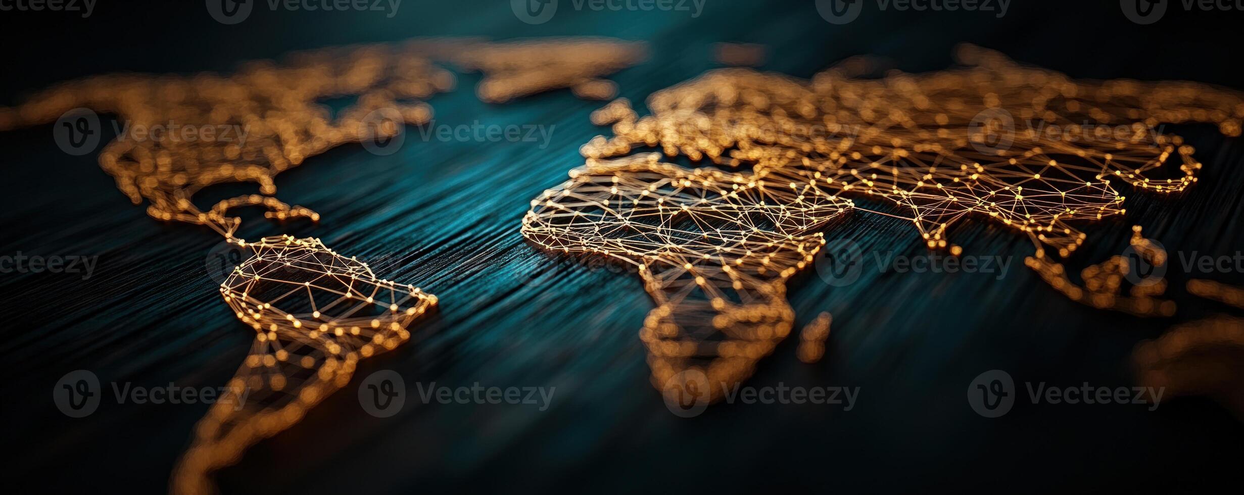 2462x980 Man presenting a global network connection, a digital world map with glowing nodes representing people and connections in his hands, symbolizing global communication and networking