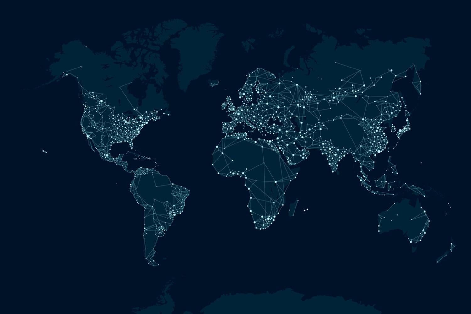 1500x1000 Art.com Communications Network Map of the World Stretched Canvas Print Wall Art by Maxger, 36 x 24
