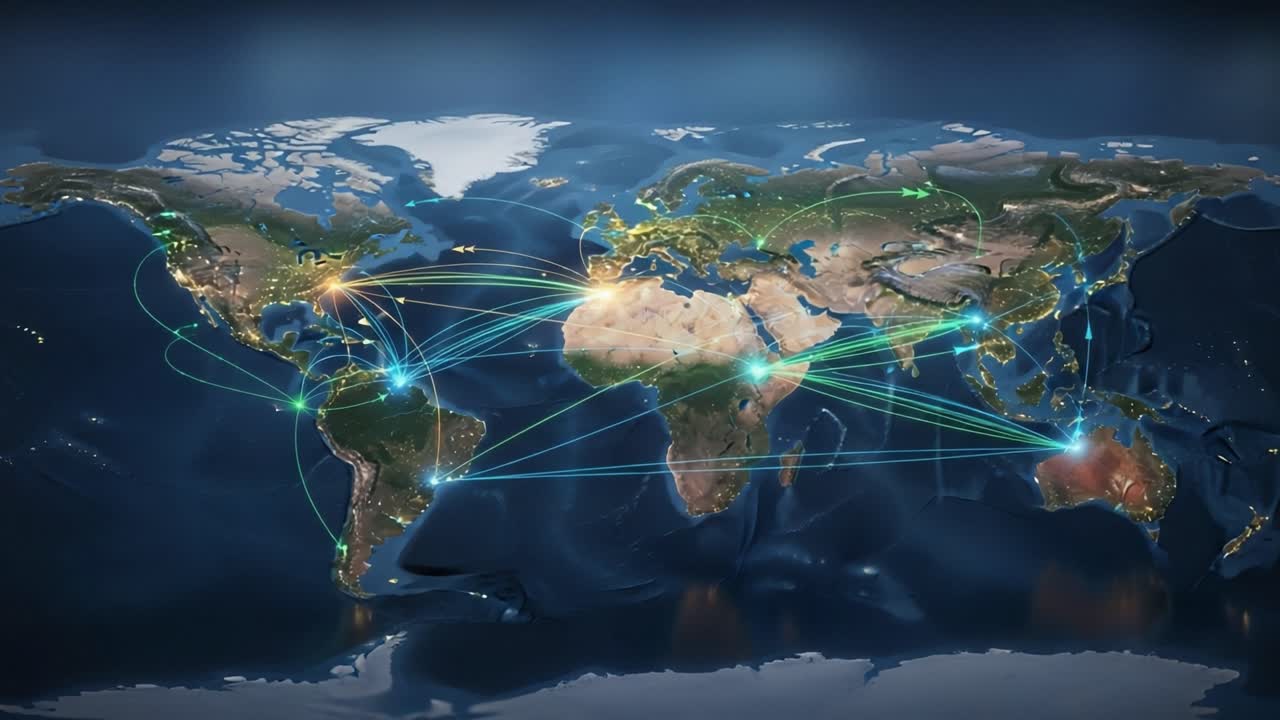 1280x720 Digital World Map with Soul Connections. Premium Stock Video Footage