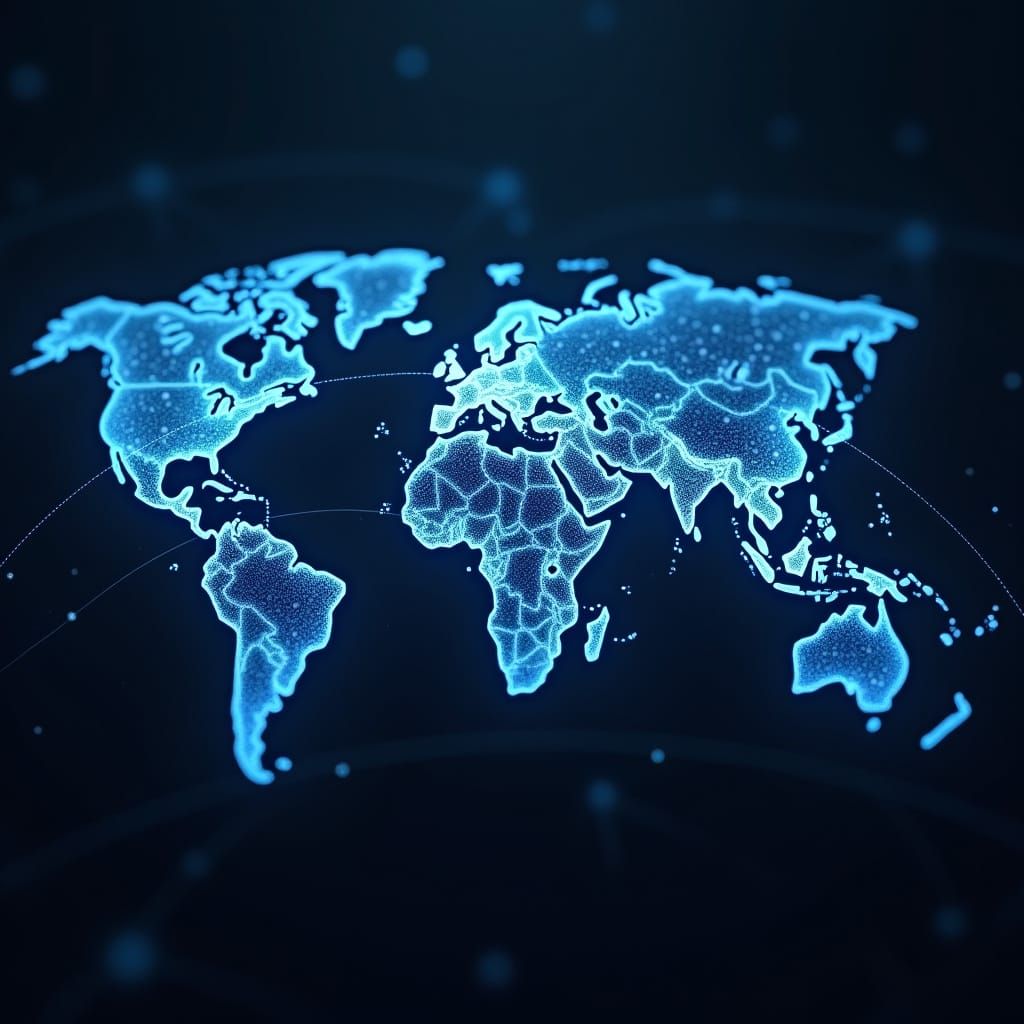 1024x1024 Global Digital Network Digital World Map In High T