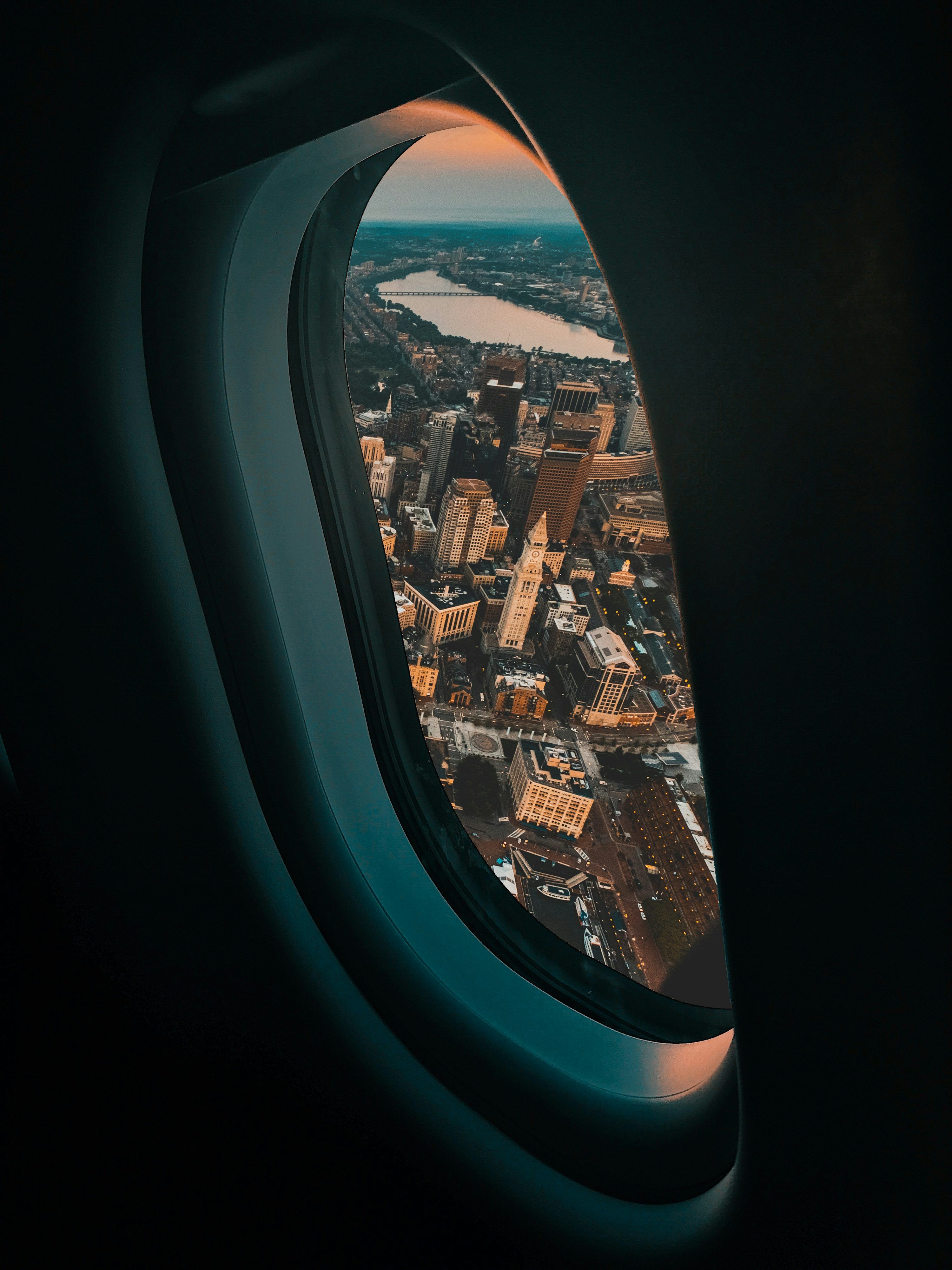 3000x4000 View of city buildings from plane window photo
