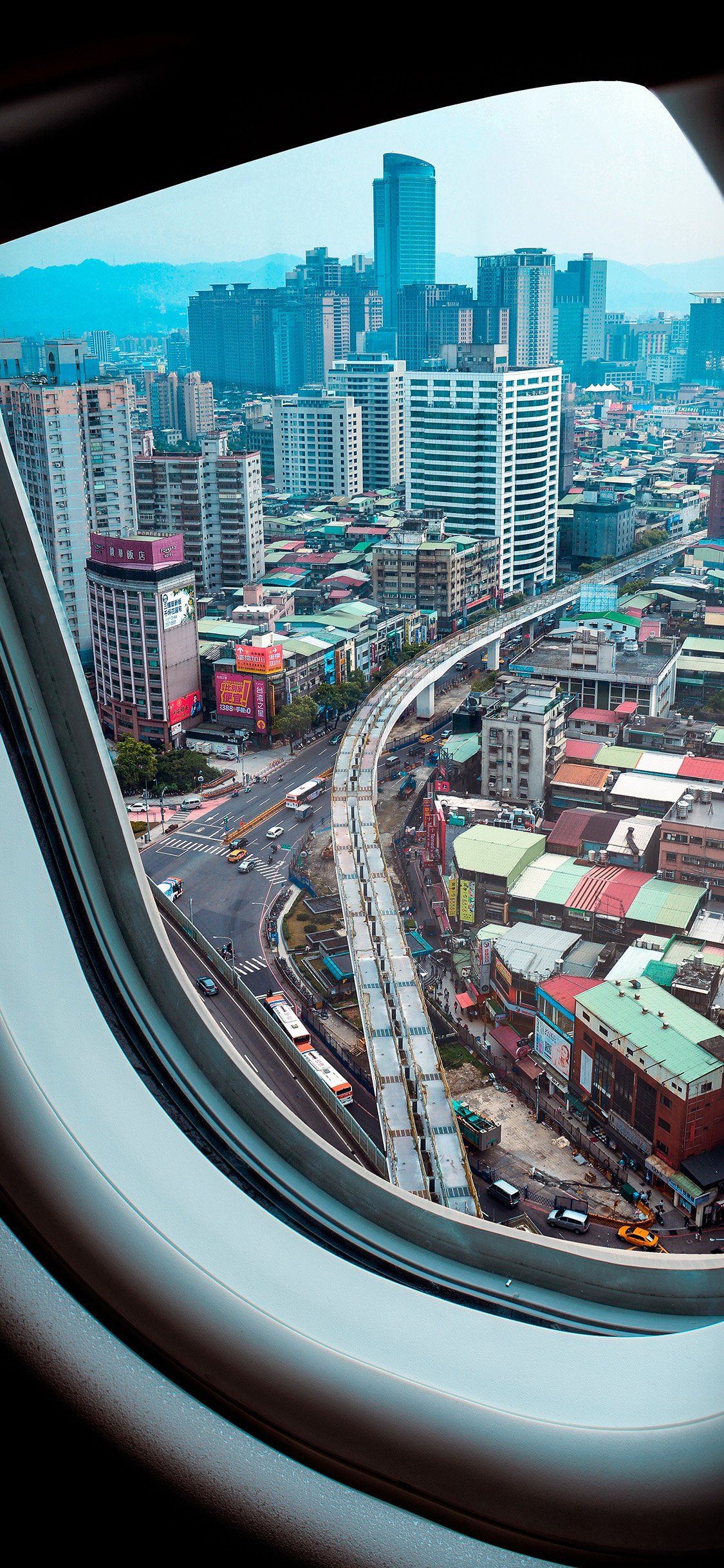 1125x2436 Airplane Fly City Nature Window iPhone Wallpaper