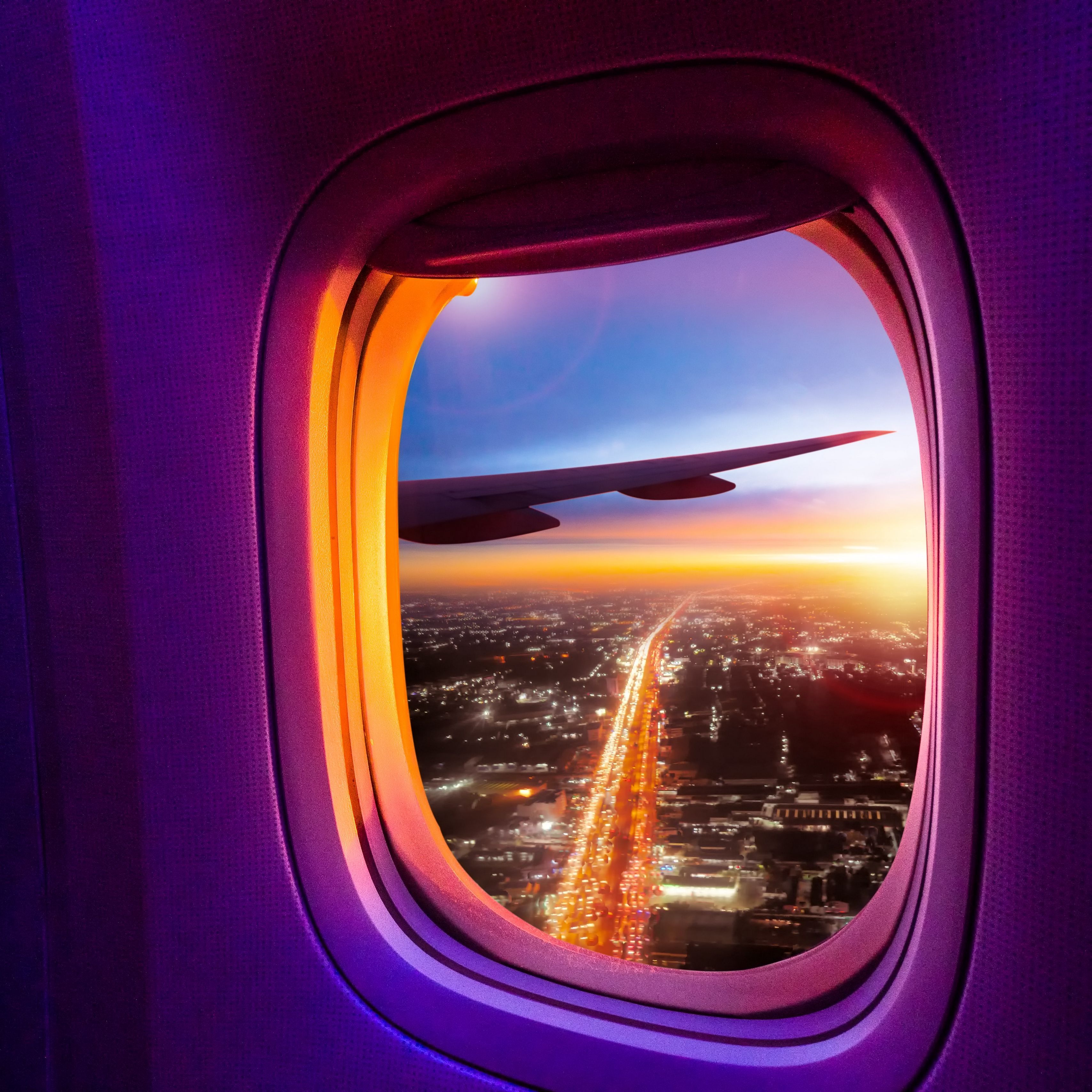 3415x3415 Download wallpaper 3415x3415 airplane, porthole, window, overview, city ipad pro 12.9 retina for parallax HD background