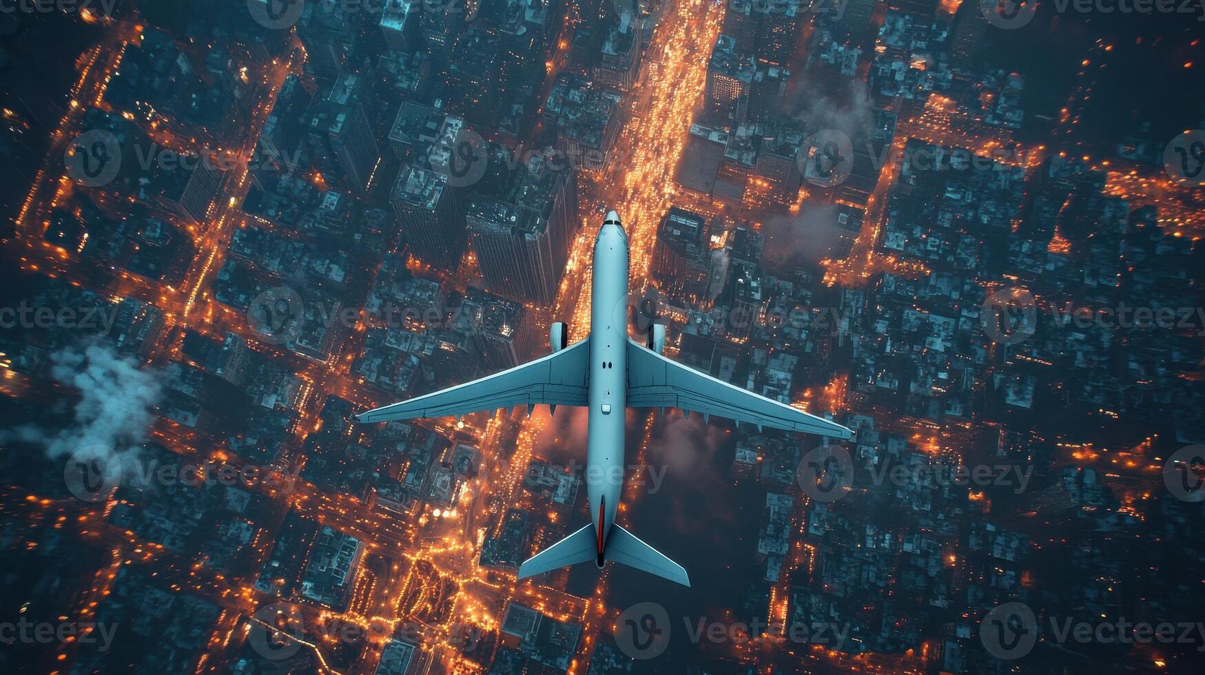 1749x980 Aerial View of City Lights and Evening Skyline from Airplane Window