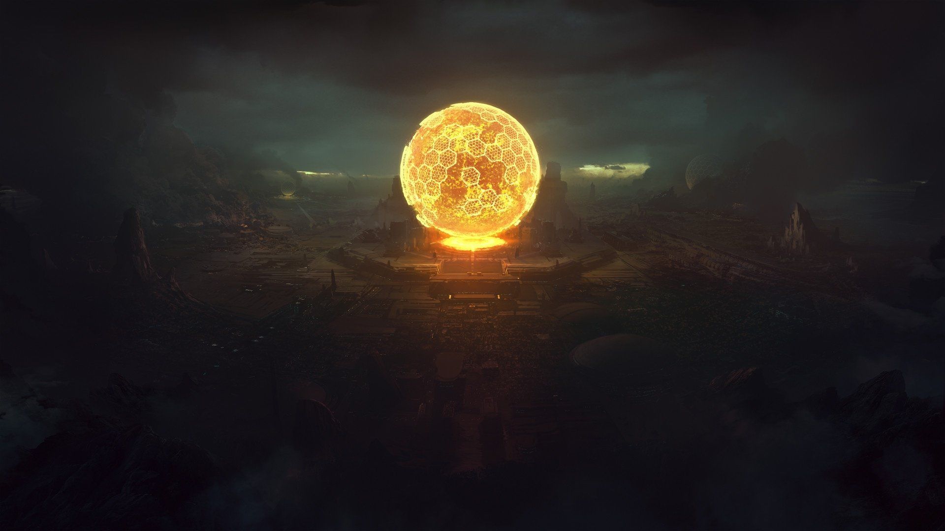 1920x1080 Sci Fi Sphere: Futuristic Glow In A Mystical Landscape HD Wallpaperx1080