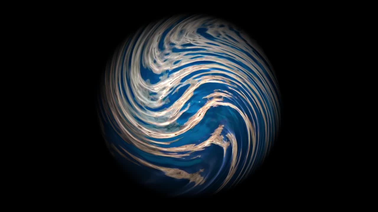 1280x720 Blue energy ball turning on a black background, water element, elemental visual in motion