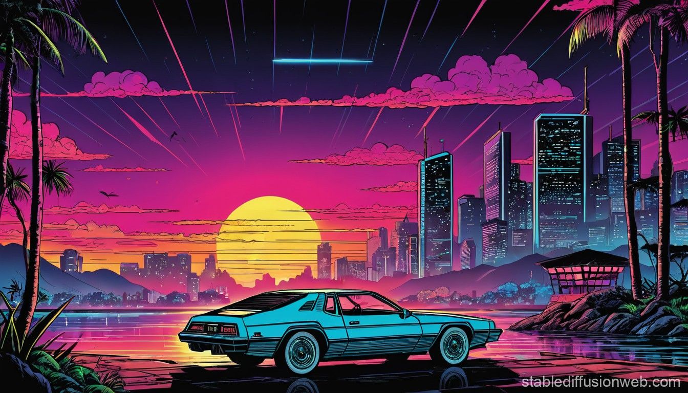 1344x768 Retro Futuristic HD Digital Wallpaper. Stable Diffusion Online