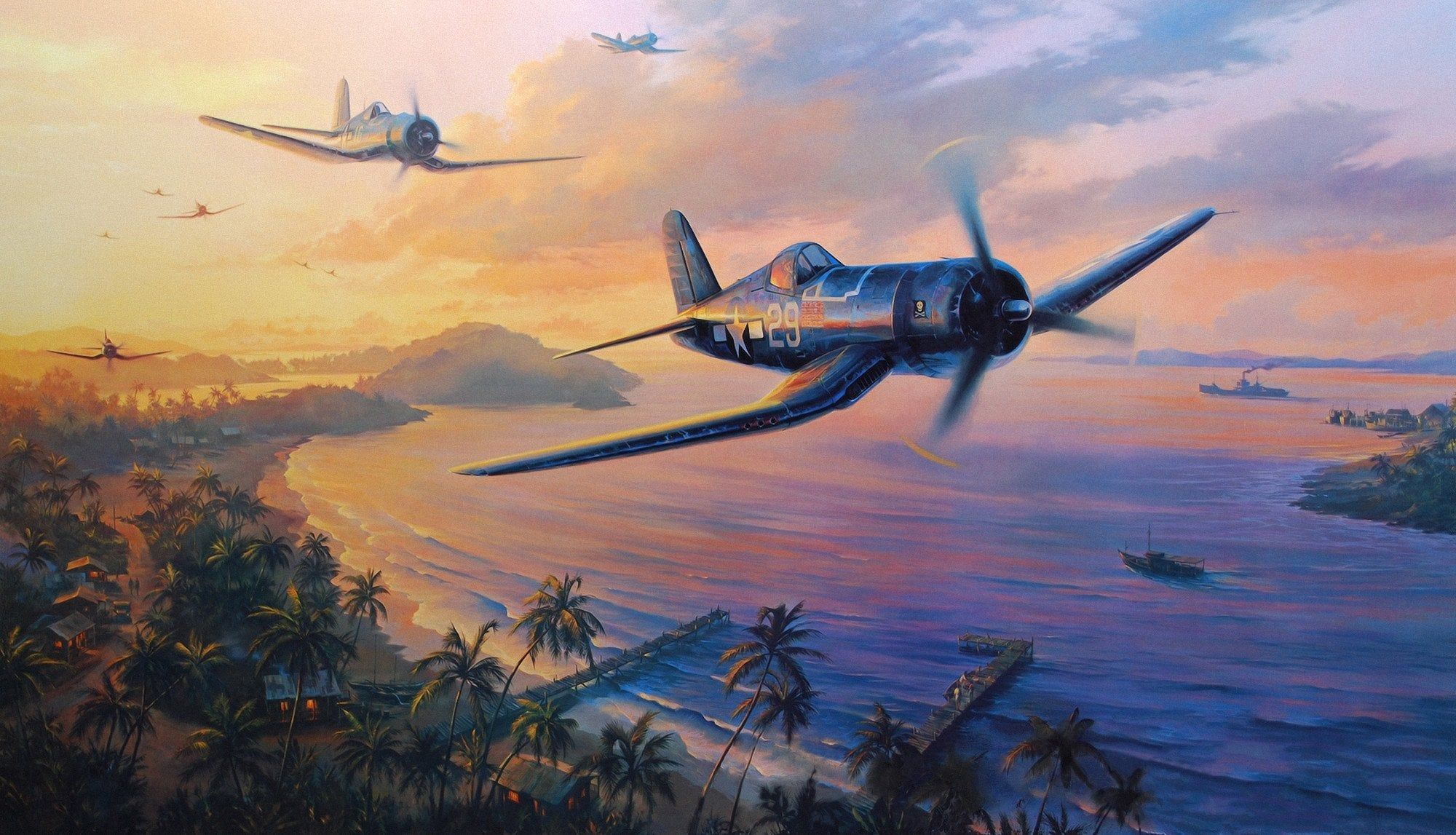 2000x1147 I thought I would share my current wallpaper mix of WWII military aviation paintings