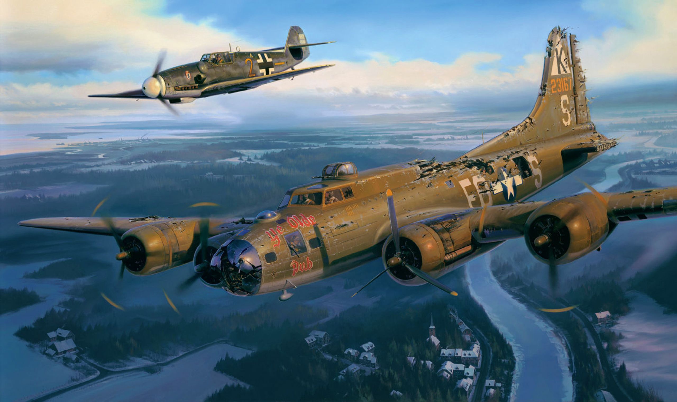 2560x1520 Wallpaper war, art, airplane, painting, aviation, B- Bf- WW2 for mobile and desktop, section авиация, resolution 2560x1520