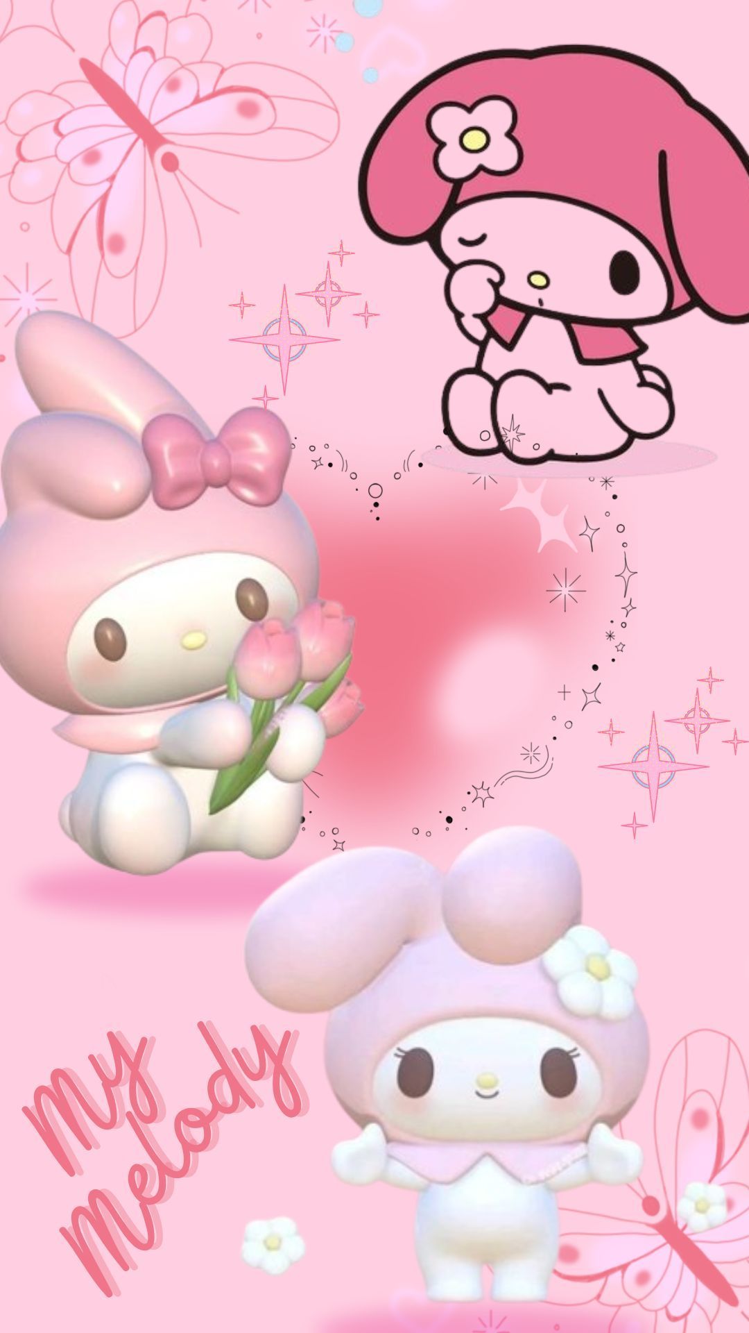 1080x1920 Rose Pink White Coquette Melody Wallpaper