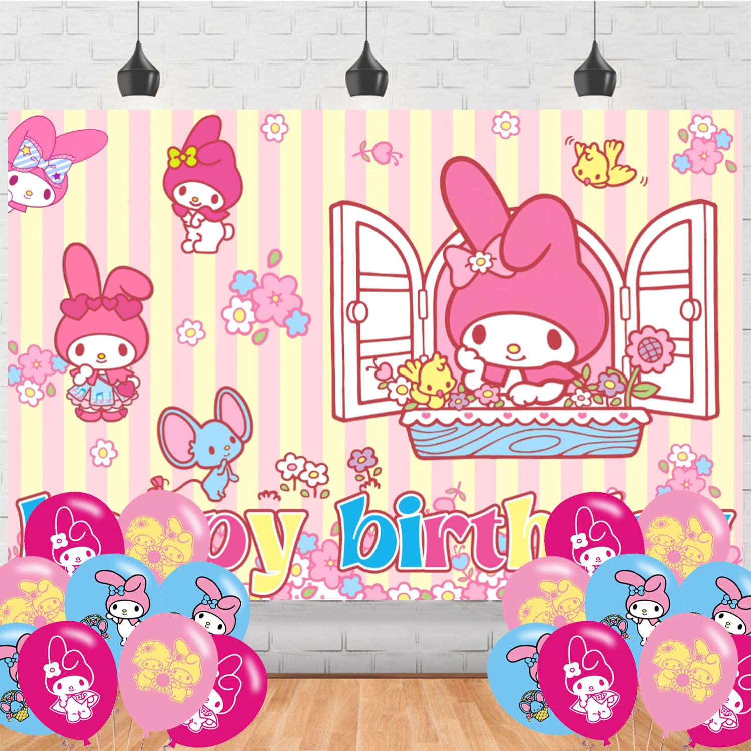 1500x1500 My Cute Melody Birthday Party Supplies Backdrop 5x3 My Cute Melody Happy Birthday Background Photography My Pink Party Decorations Banner Photo Booth Props