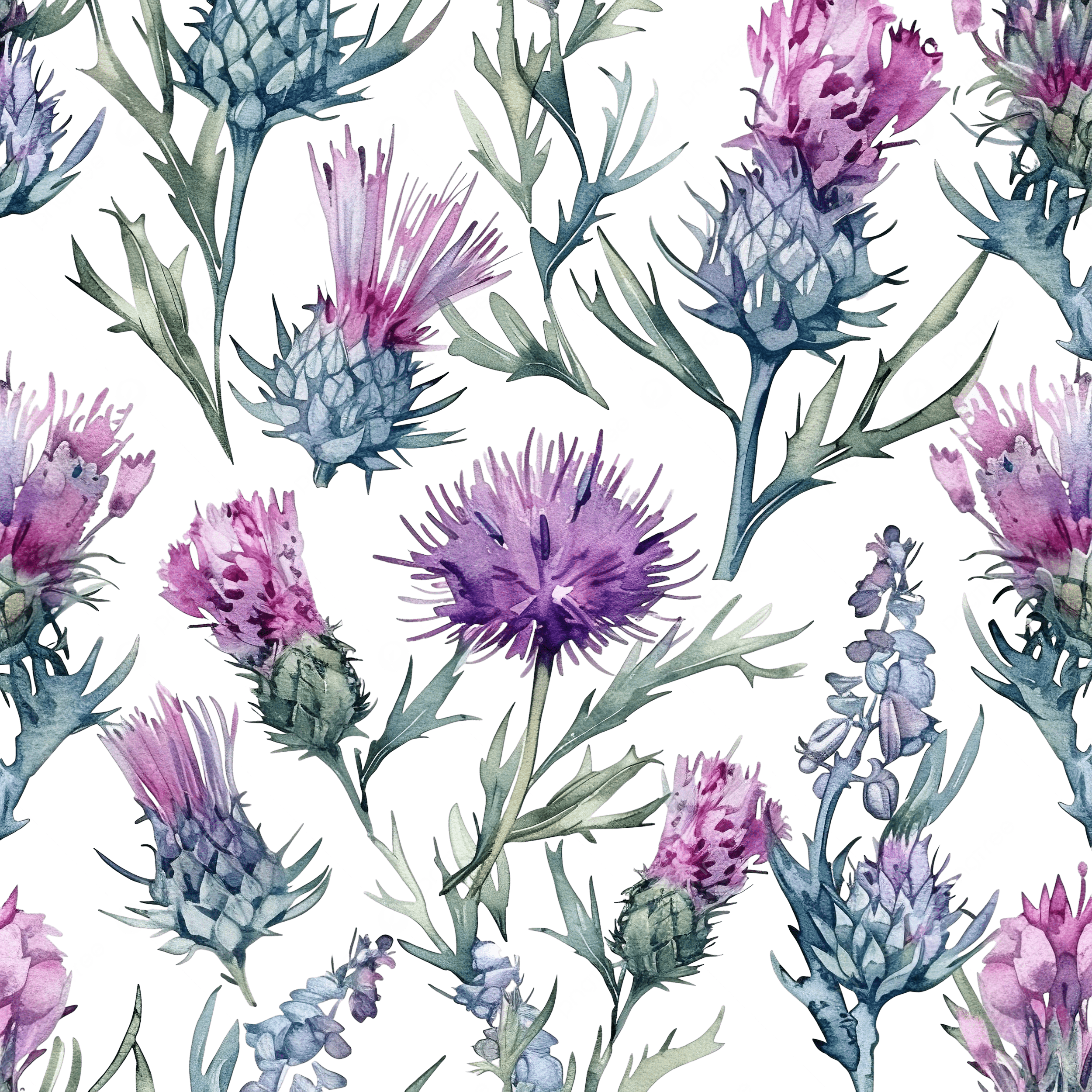 2500x2500 Thistle And Heather Flower Watercolor Seamless Pattern, Thistle, Heather, Scottish PNG Transparent Image and Clipart for Free Download