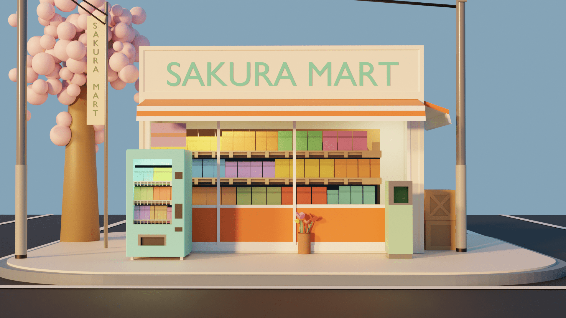 1920x1080 Sakura Mart Japanese Convenience Store Made In Blender : R Low_poly