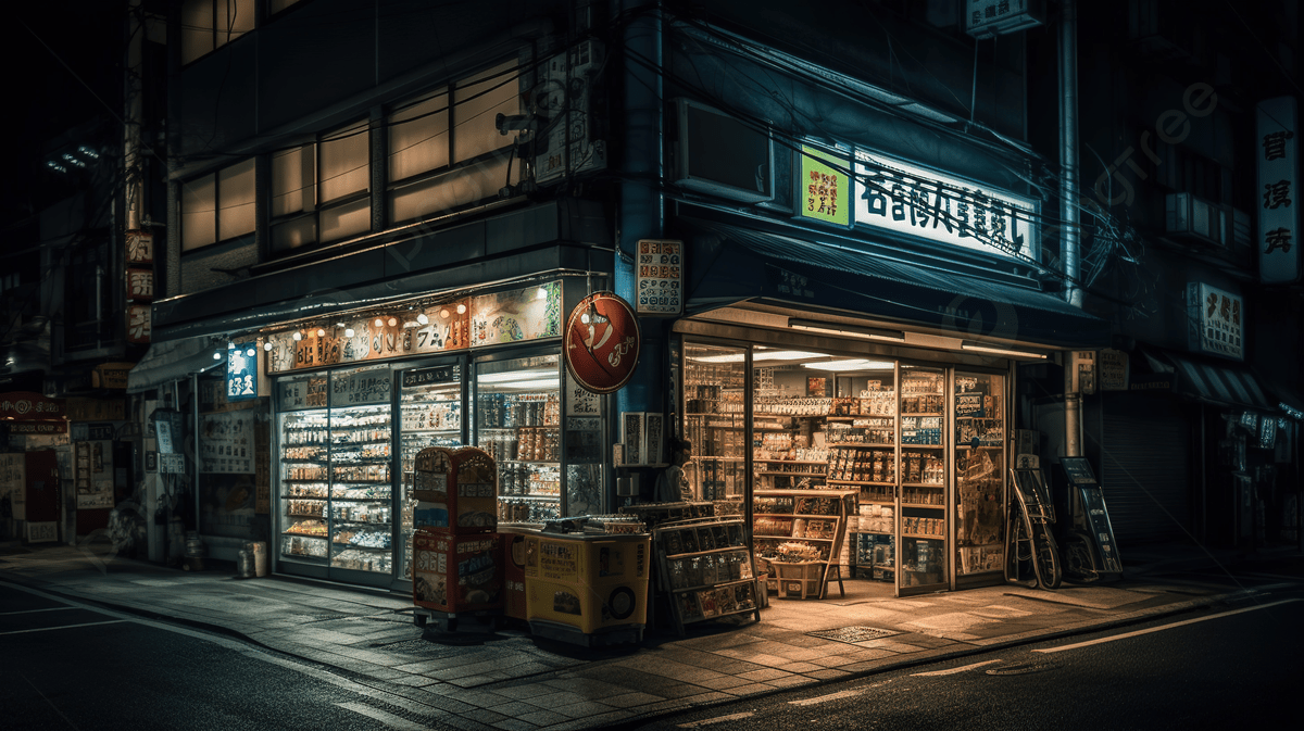 1200x673 Japanese Store On A Cold Night With A Sign On It, Convenience Store At Night, HD Photography Photo, Road Surface Background Image And Wallpaper for Free Download